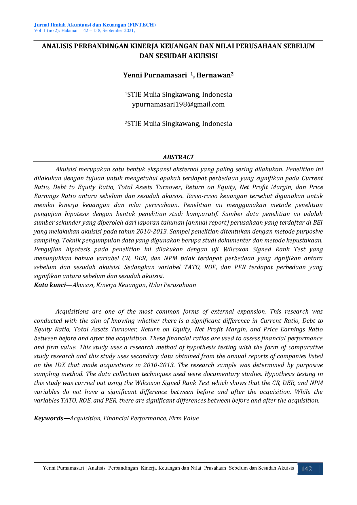 JURIS Analisis Perbandingan Kinerja Keuangan Dan Nilai Perusahaan Sebelum Dan Sesudah Akuisisi