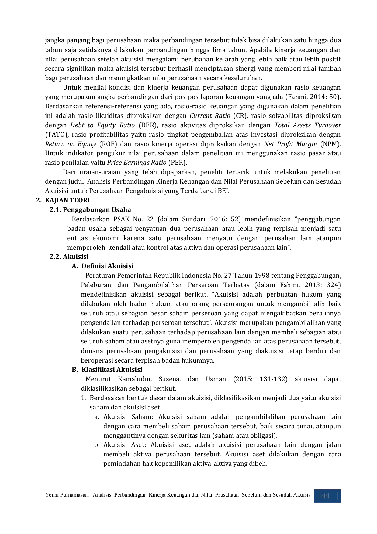 JURIS Analisis Perbandingan Kinerja Keuangan Dan Nilai Perusahaan Sebelum Dan Sesudah Akuisisi