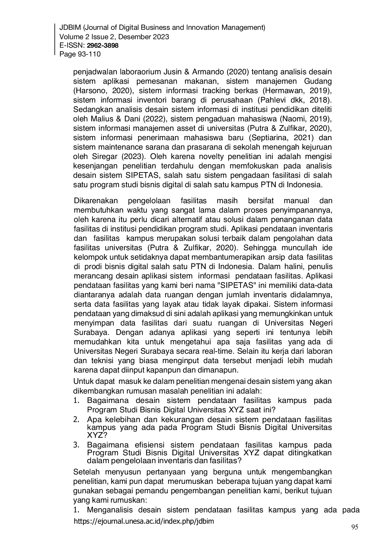 JURIS Analisis Desain Sistem Pendataan Fasilitas Kampus Di Program Studi Universitas