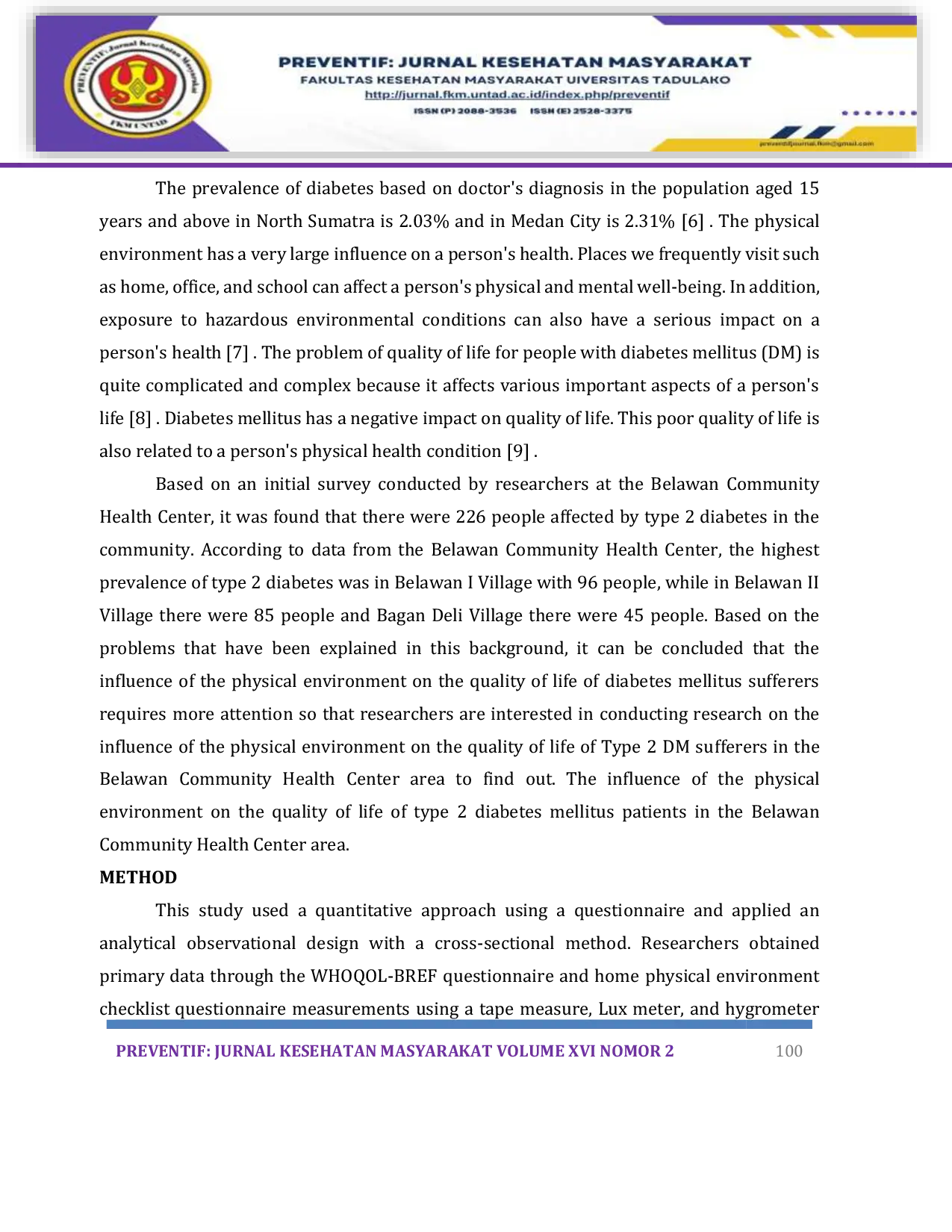 JURIS The Influence of The Physical Environment on The Quality of Life of Patients With Type 2 Diabetes Mellitus in The Belawan Health Center Area
