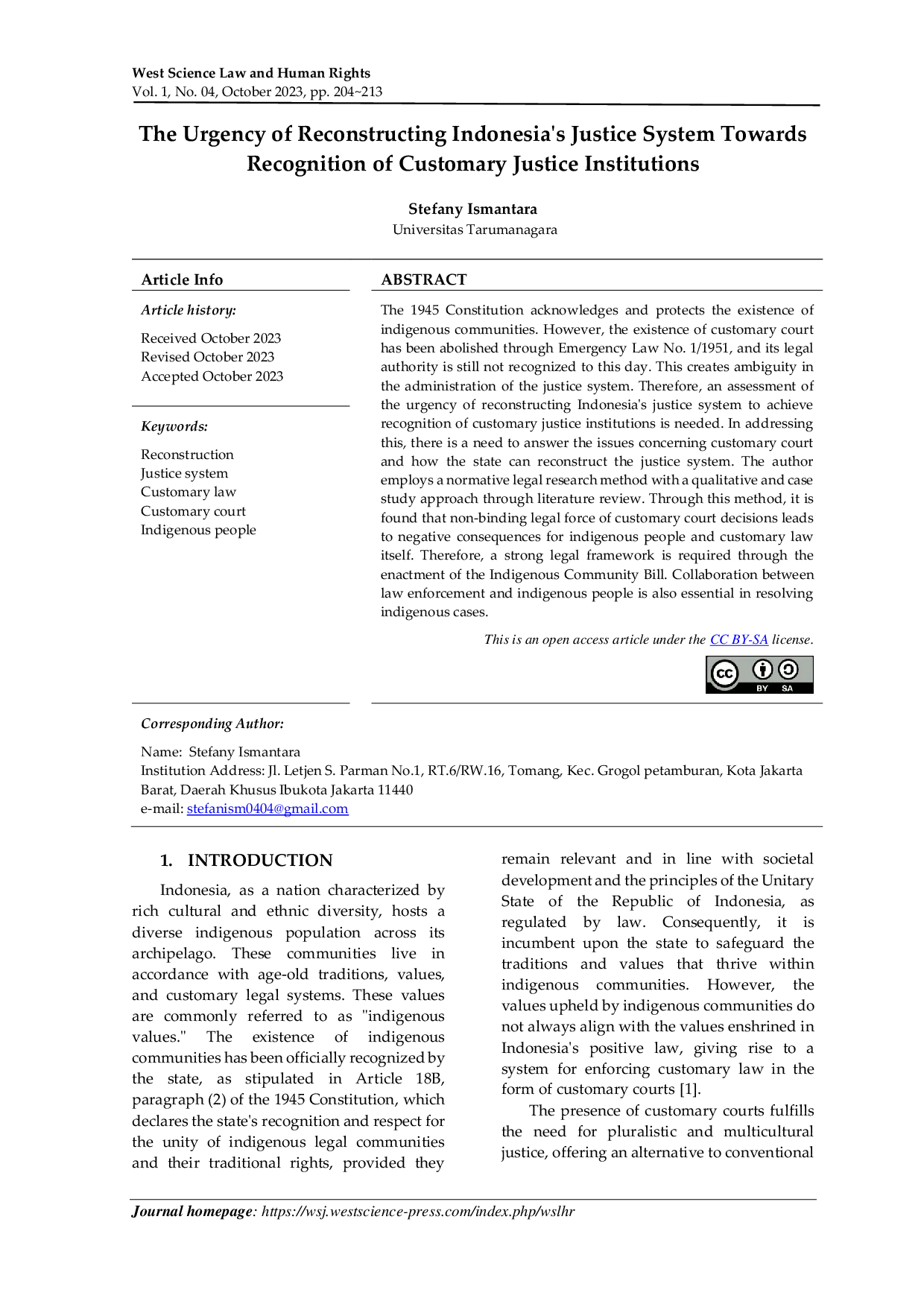 JURIS The Urgency of Reconstructing Indonesia s Justice System Towards Recognition of Customary Justice Institutions