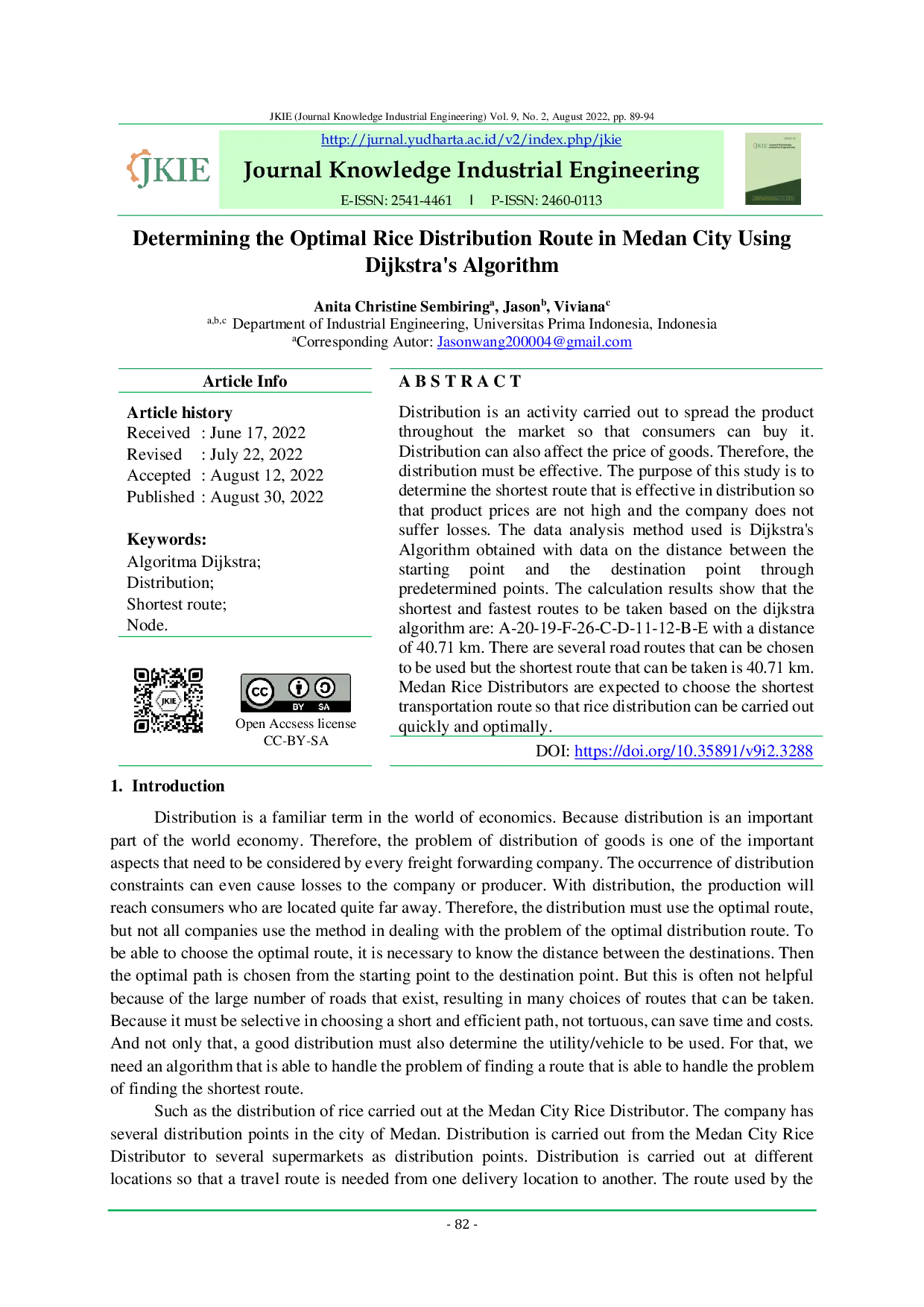 JURIS Determining the Optimal Rice Distribution Route in Medan City Using Dijkstra s Algorithm