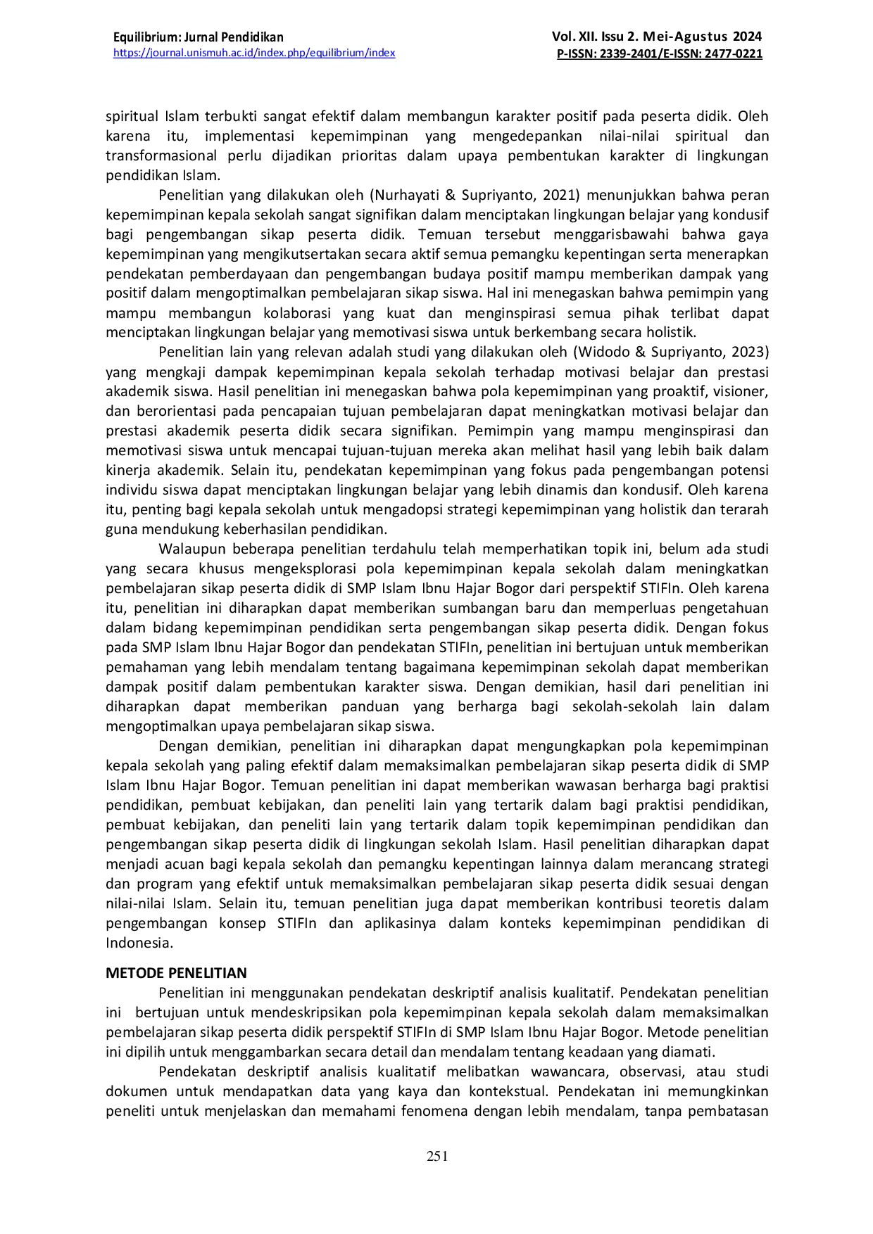 JURIS Pola Kepemimpinan Kepala Sekolah Dalam Memaksimalkan Pembelajaran Sikap Peserta Didik Perspektif STIFIN di SMP Islam Ibnu Hajar Bogor