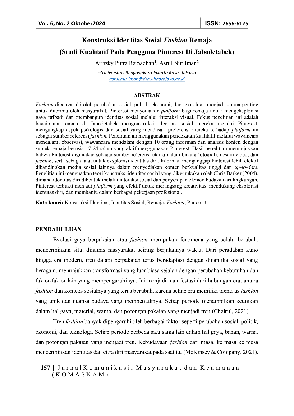 JURIS Konstruksi Identitas Sosial Fashion Remaja Studi Kualitatif Pada Pengguna Pinterest Di Jabodetabek