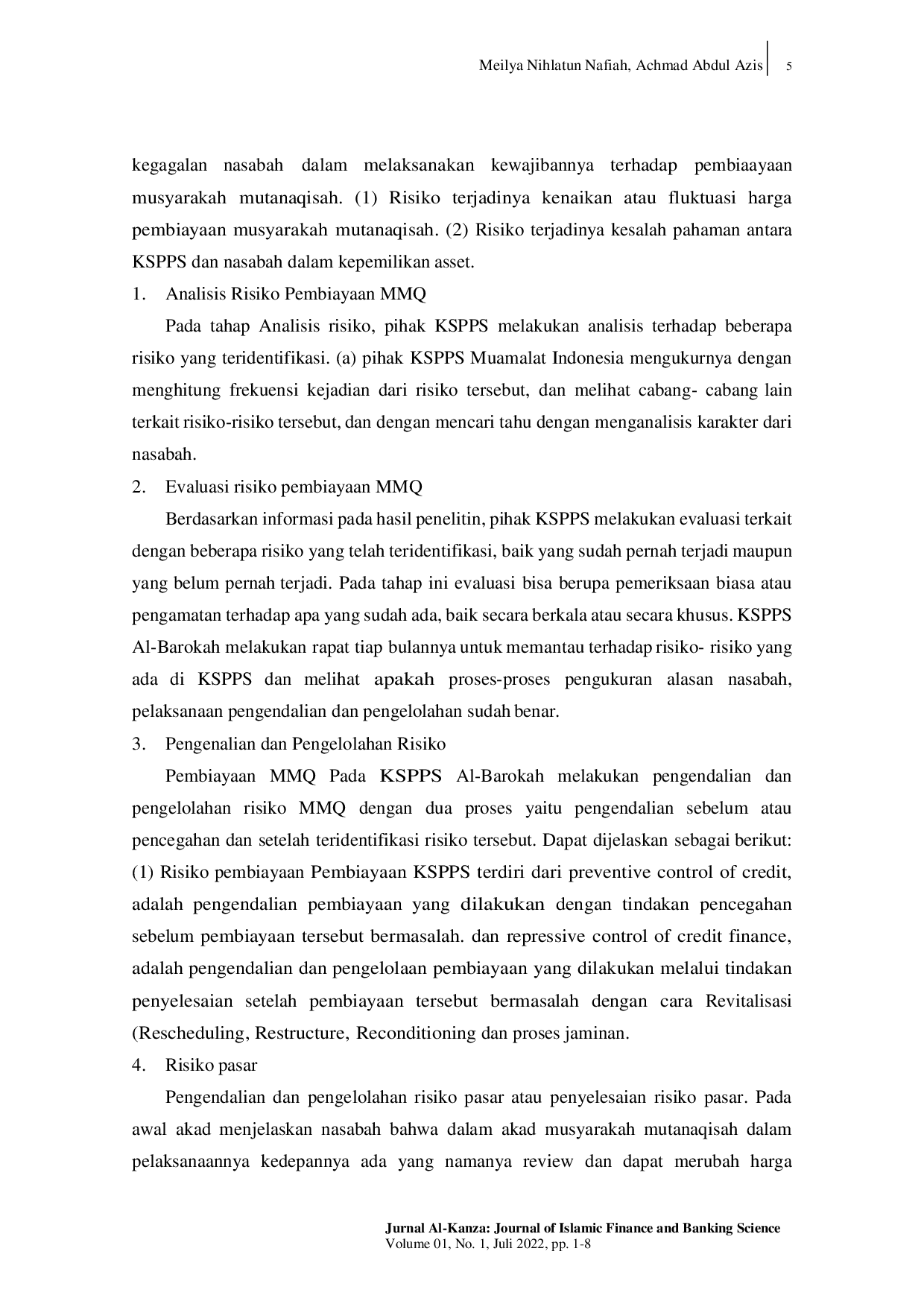 JURIS Manajemen Pembiayaan Musyarakah Mutanaqisah Pada KSPPS Al Barokah Kabupaten Blora