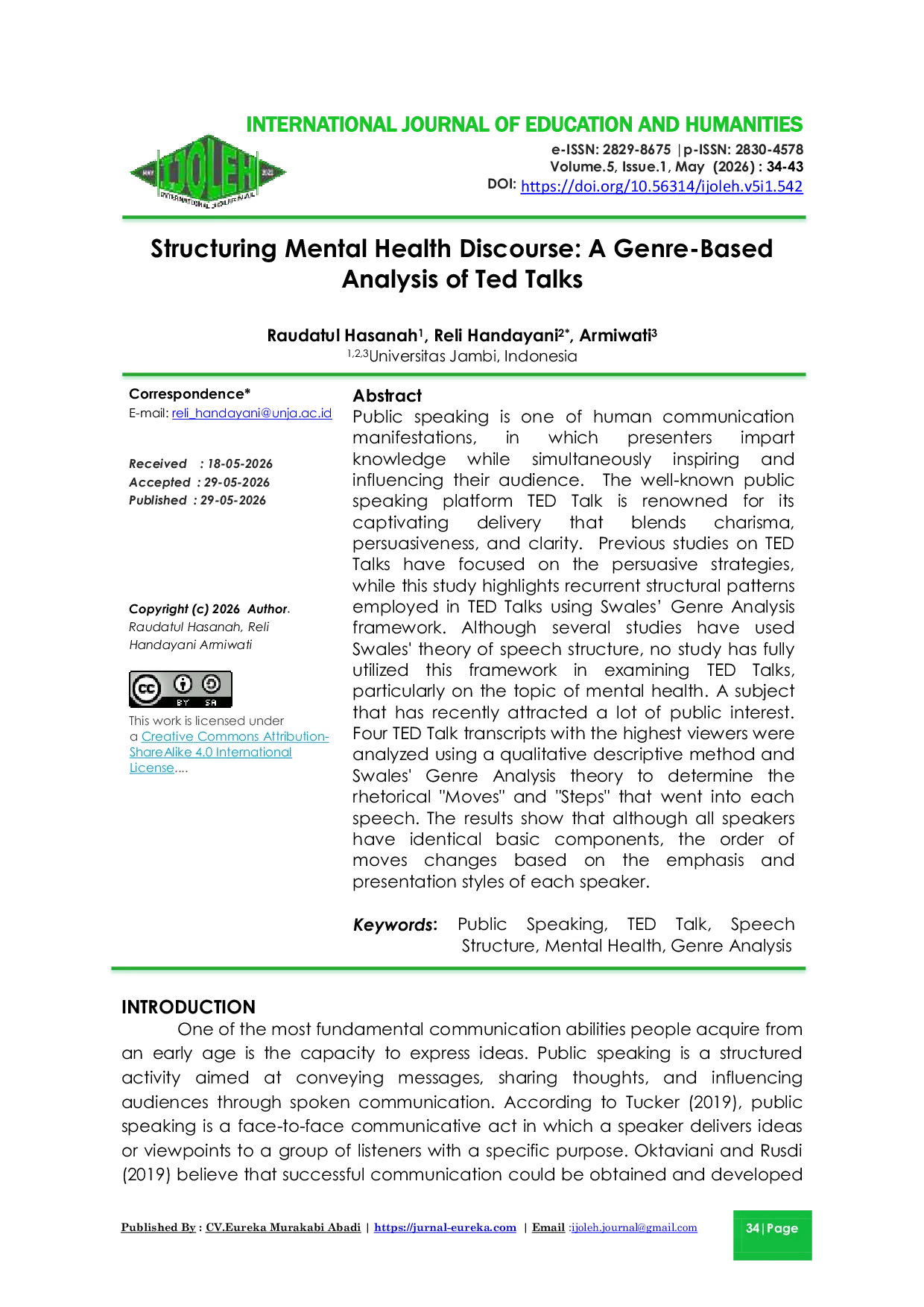 JURIS Structuring Mental Health Discourse A Genre Based Analysis of Ted Talks