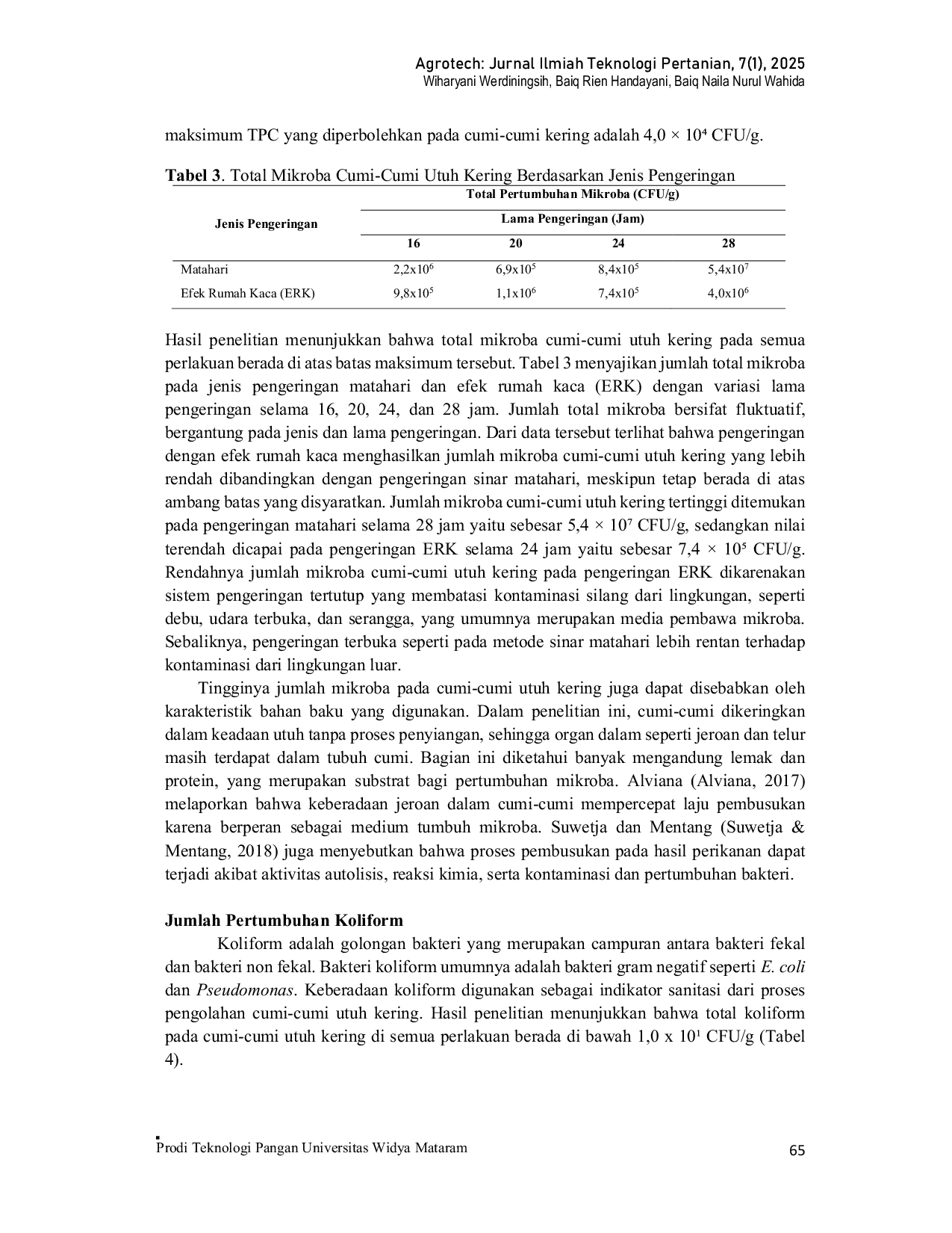 JURIS Pengaruh Jenis dan Lama Pengeringan Terhadap Rendemen Kadar Air dan Mutu Mikrobiologi Cumi Cumi Loligo sp Utuh Kering