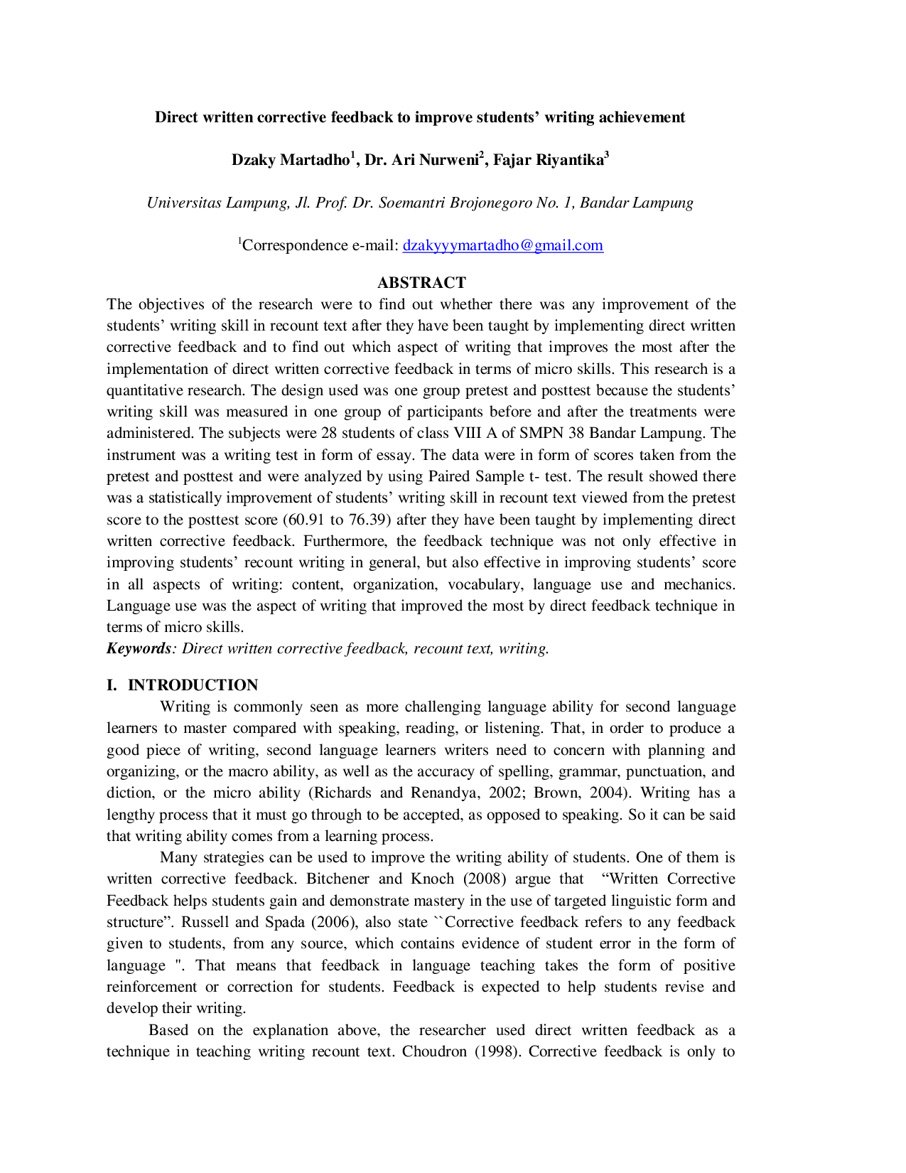 JURIS Direct written corrective feedback to improve students writing achievement