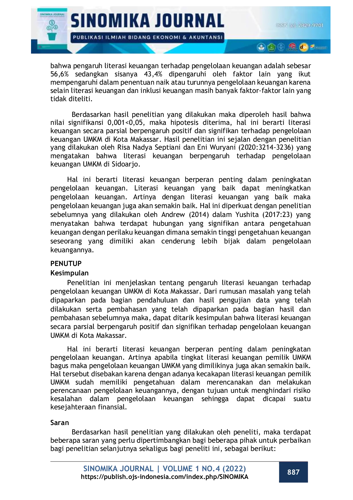 JURIS Pengaruh Literasi Keuangan Terhadap Pengelolaan Keuangan UMKM di Kota Makassar