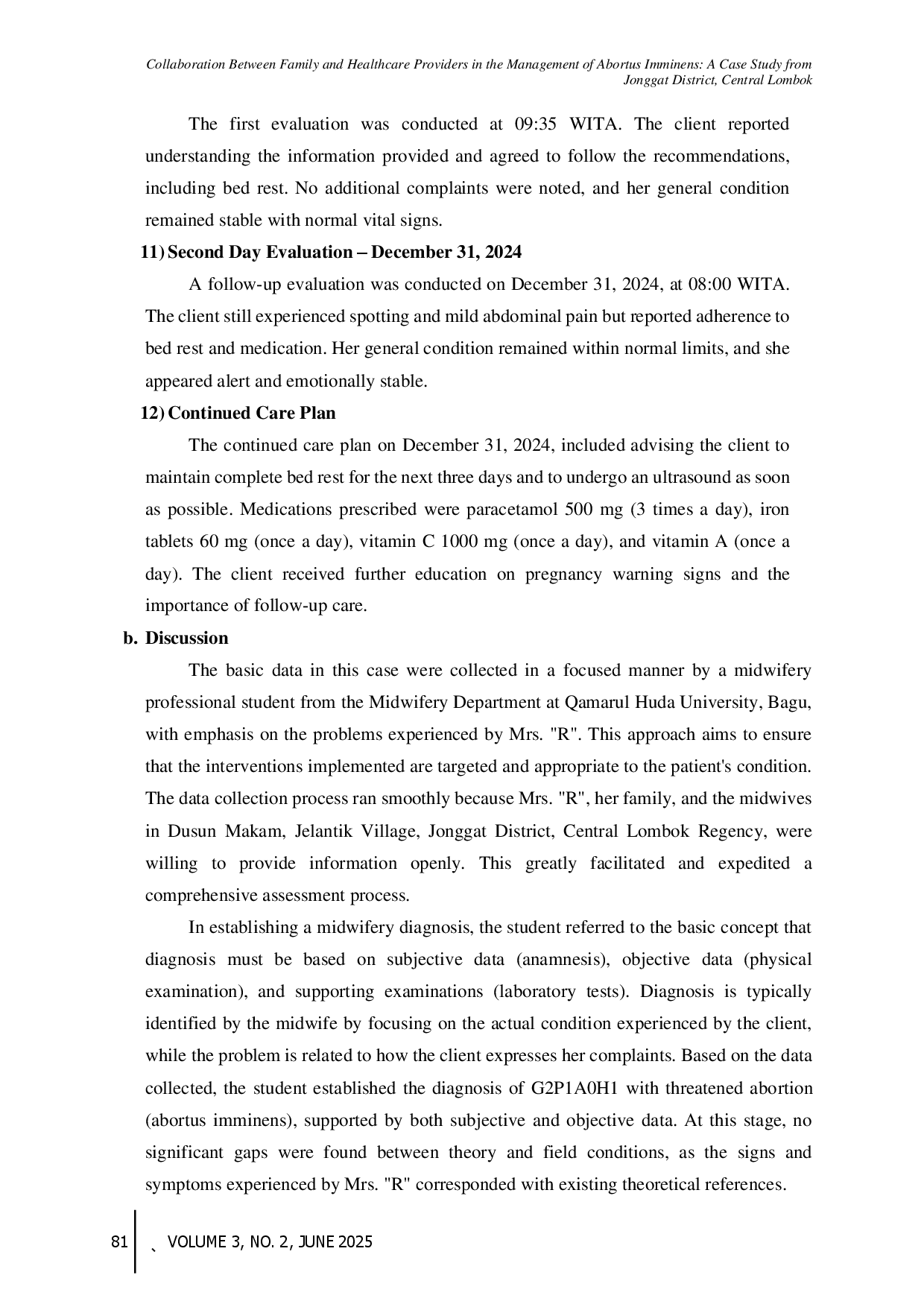 juris Collaboration Between Family and Healthcare Providers in the Management of Abortus Imminens A Case Study from Jonggat District Central Lombok