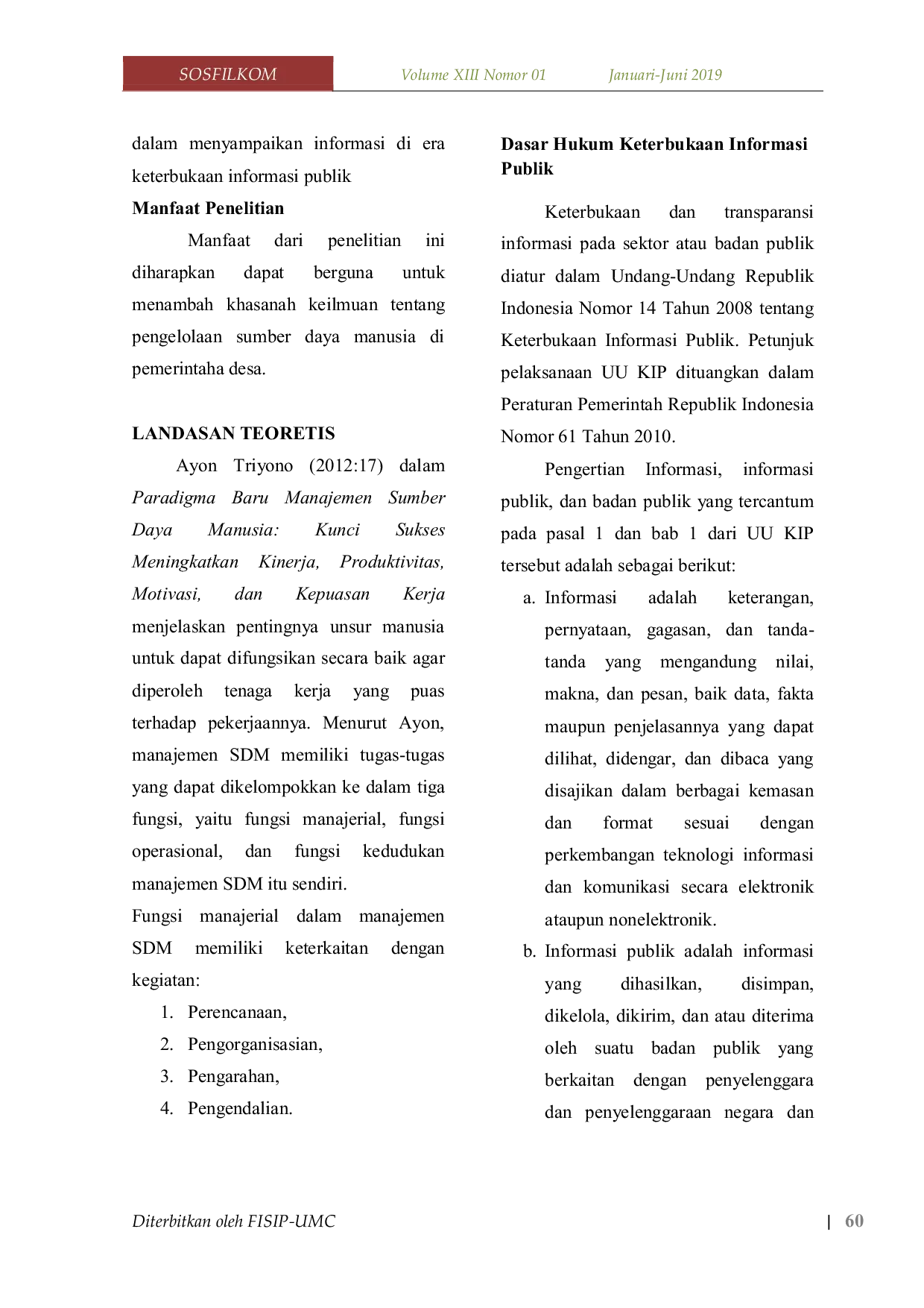 JURIS Pengelolaan Sumber Daya Manusia Pemerintahan Desa Berbasis Keterbukaan Informasi Publik