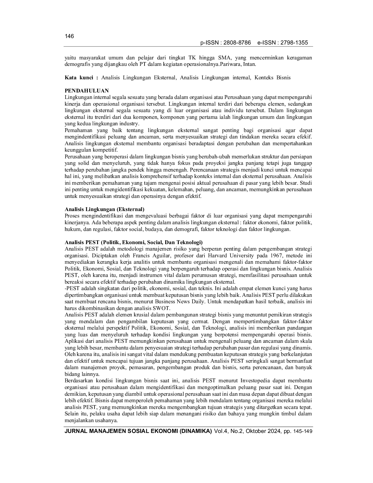 JURIS ANALISIS LINGKUNGAN INTERNAL DAN EKSTERNAL Studi Kasus PT Intan Periwara