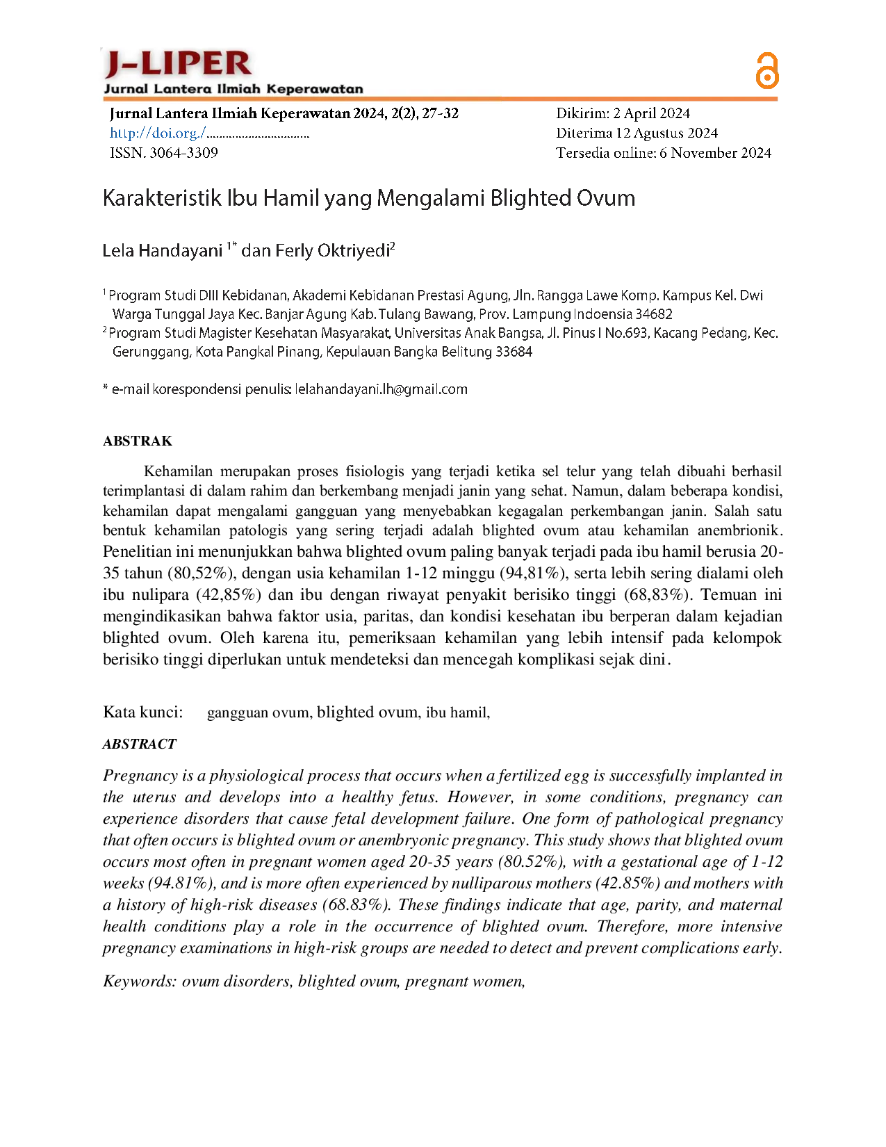 JURIS Karakteristik Ibu Hamil yang Mengalami Blighted Ovum