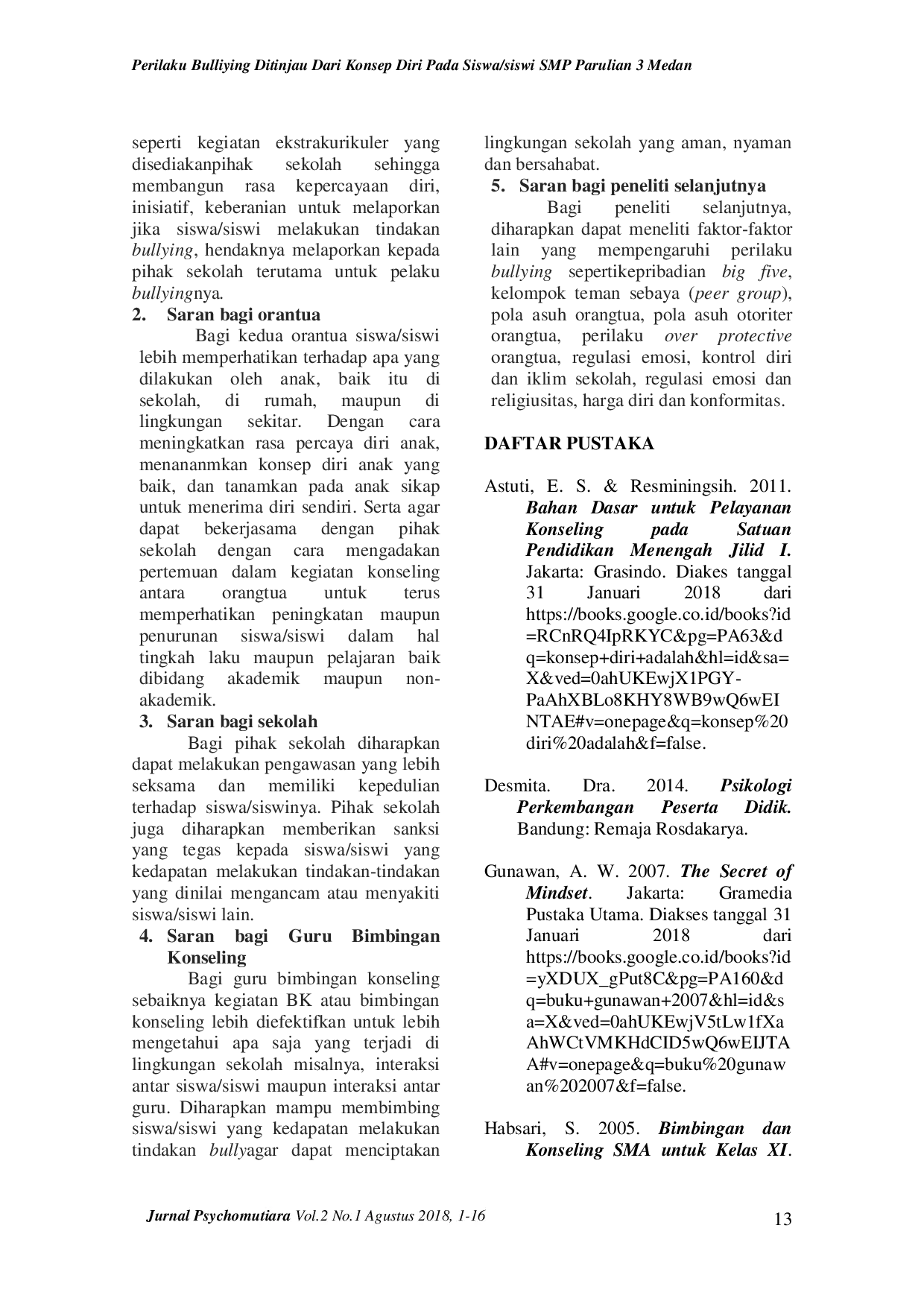 JURIS Gusli Perilaku Bullying Ditinjau dari Konsep Diri Siswa Siswi SMP Parulian 3 Medan