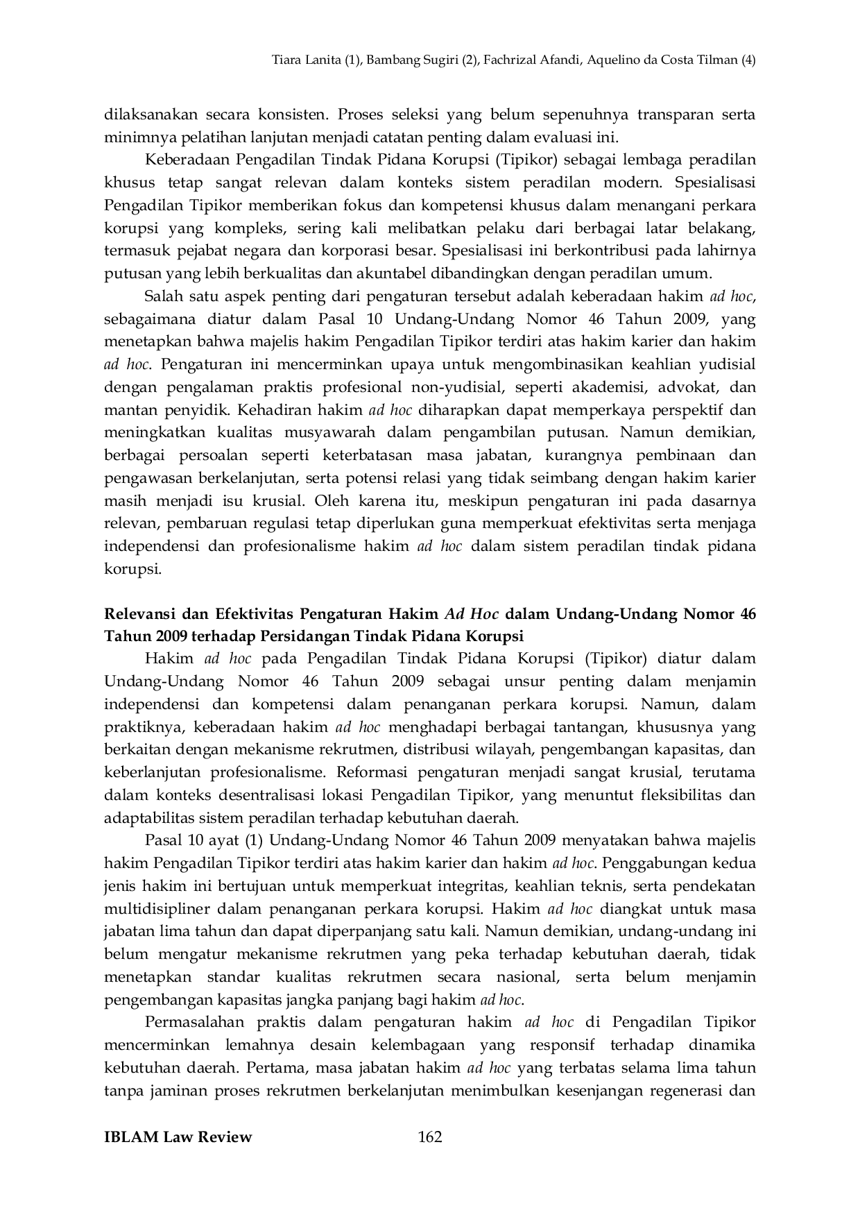 JURIS Reformulasi Pengaturan Hakim Ad Hoc untuk Pemerataan Pengadilan Tindak Pidana Korupsi di Kabupaten Kota