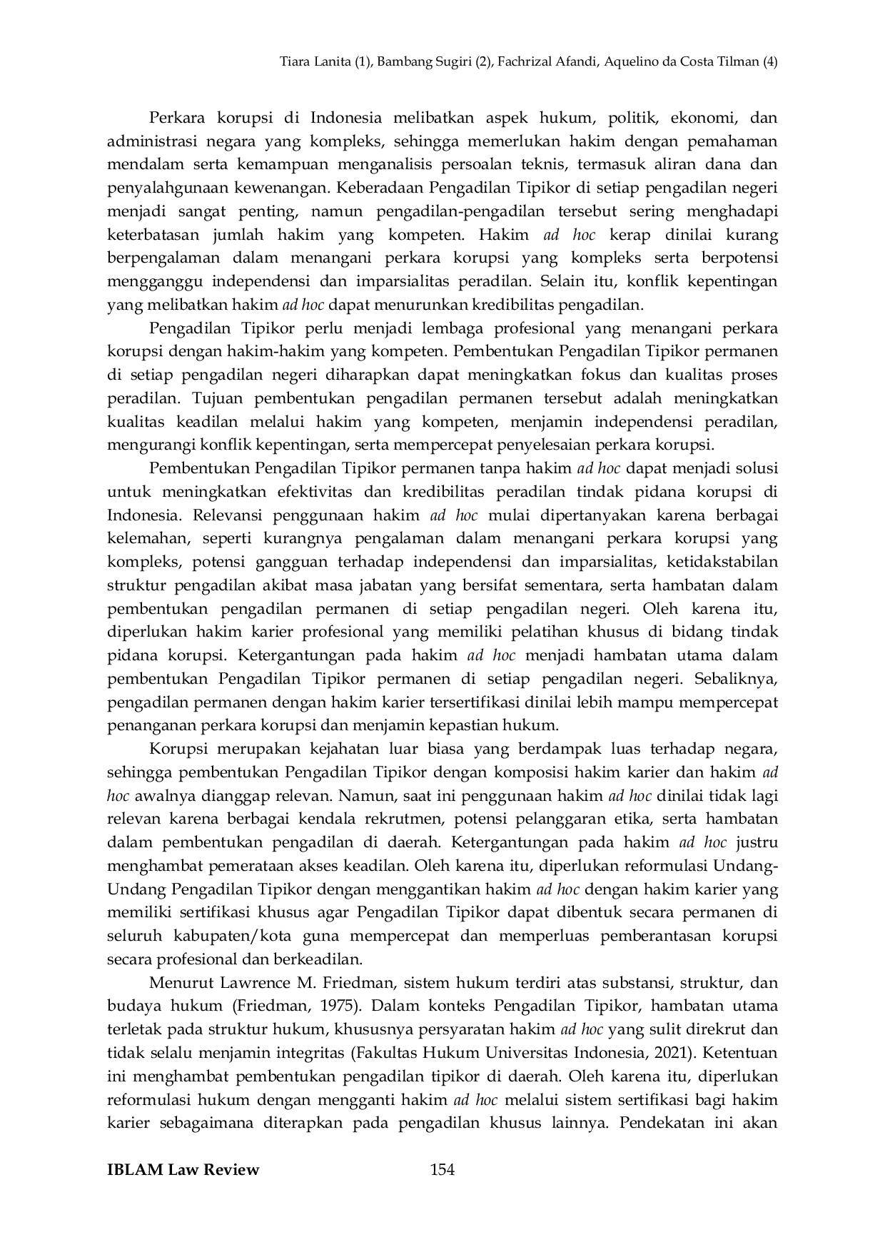 JURIS Reformulasi Pengaturan Hakim Ad Hoc untuk Pemerataan Pengadilan Tindak Pidana Korupsi di Kabupaten Kota