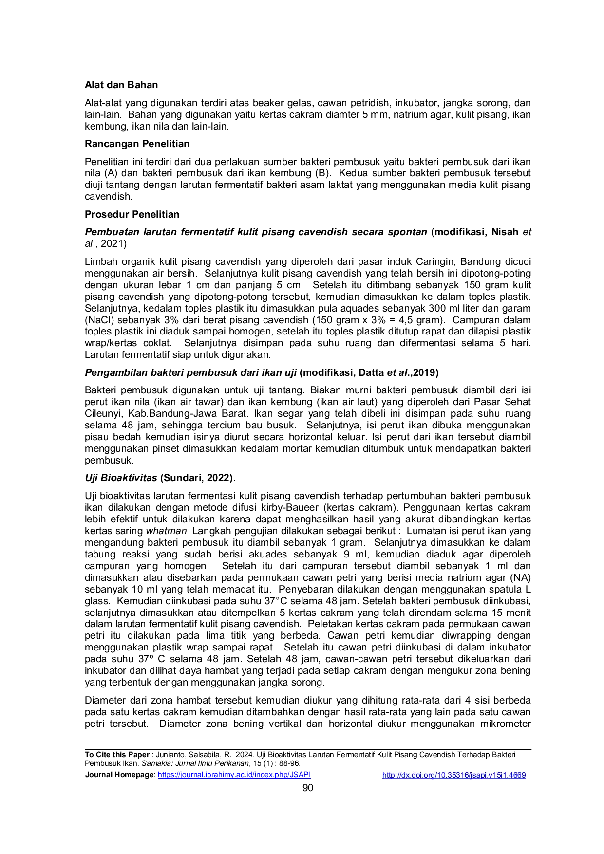 JURIS Uji Bioaktivitas Larutan Fermentatif Kulit Pisang Cavendish Terhadap Bakteri Pembusuk Ikan