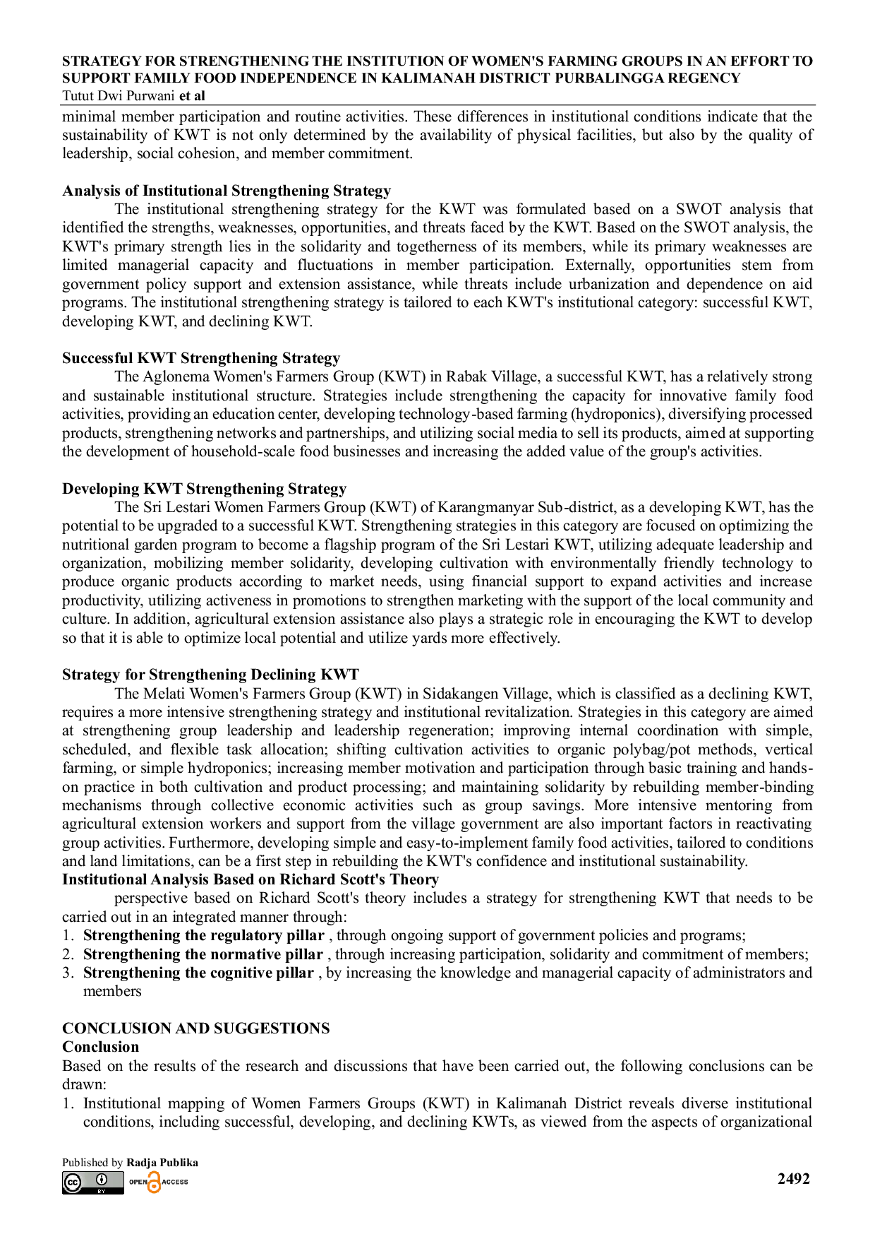 JURIS Strategy For Strengthening The Institution Of Women s Farming Groups In An Effort To Support Family Food Independence In Kalimanah District Purbalingga Regency