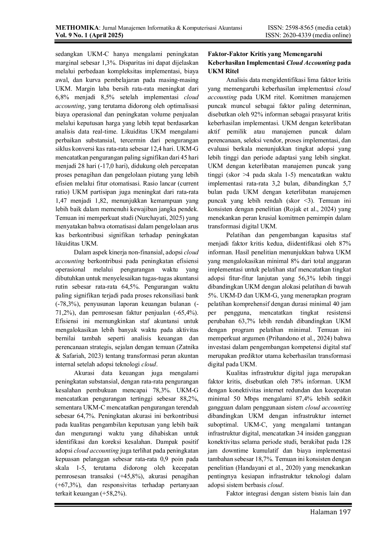 JURIS Pengaruh Adopsi Cloud Accounting Terhadap Kinerja UKM