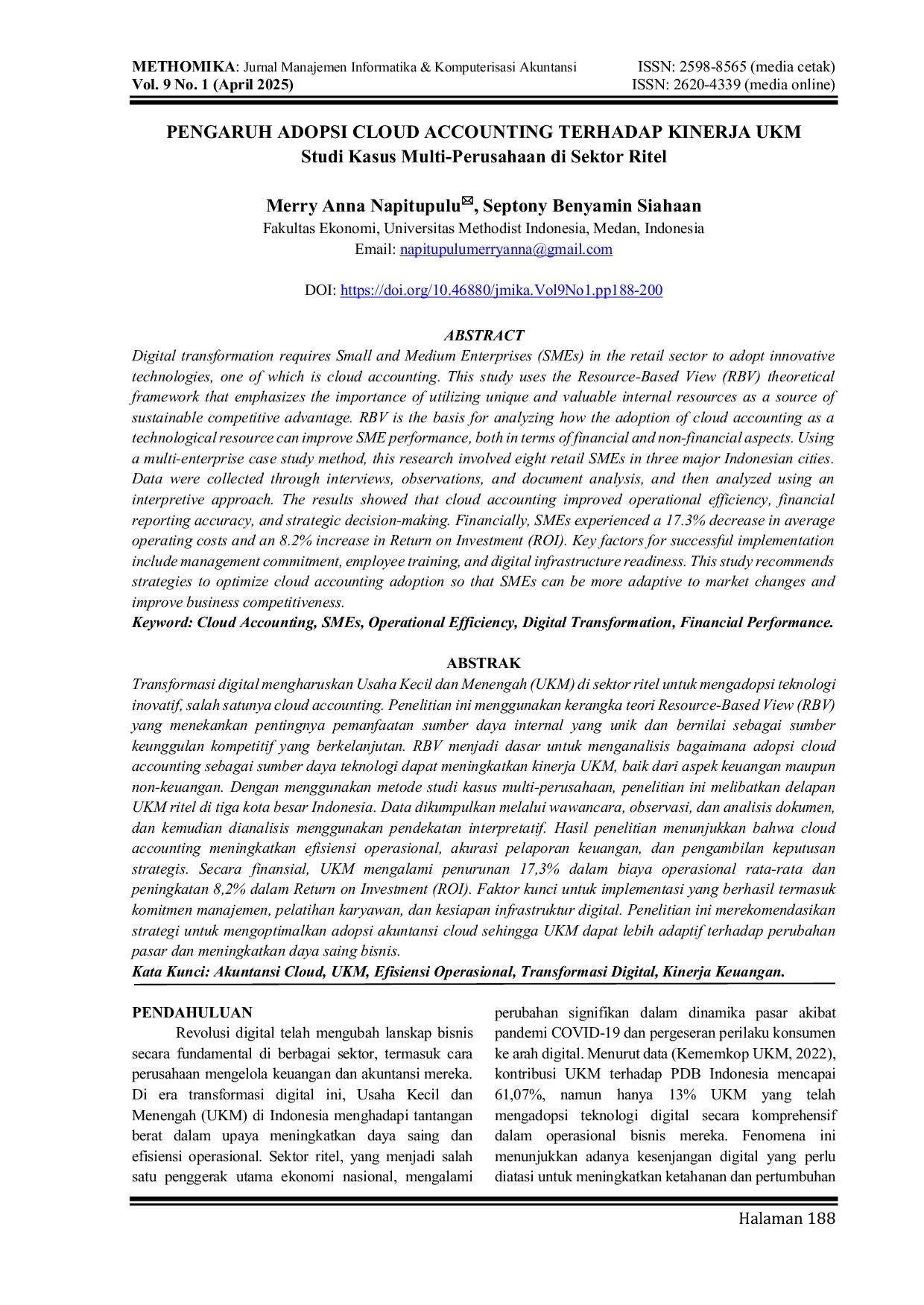 JURIS Pengaruh Adopsi Cloud Accounting Terhadap Kinerja UKM