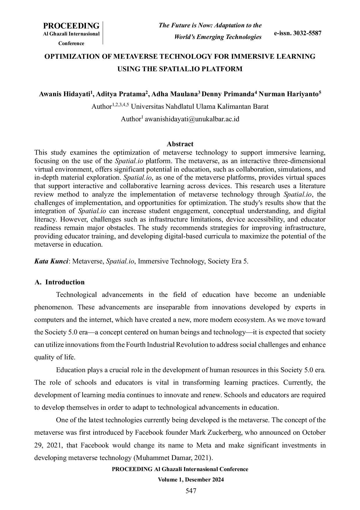 JURIS Optimization Of Metaverse Technology For Immersive Learning Using The Spatial Io Platform