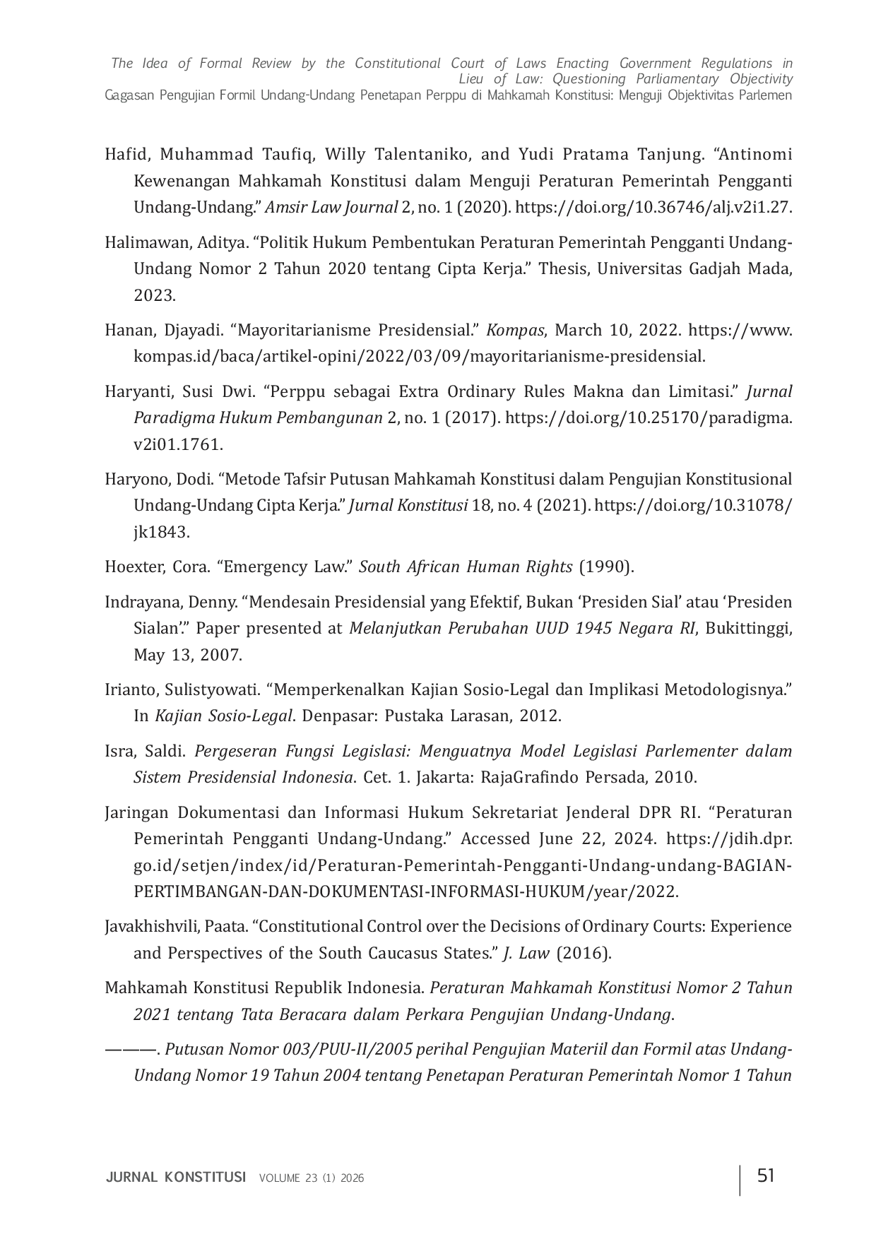 JURIS Gagasan Pengujian Formil Undang Undang Penetapan Perppu di Mahkamah Konstitusi Menguji Objektivitas Parlemen The Idea of Formal Review by the Constitutional Court of Laws Enacting Government Regulat