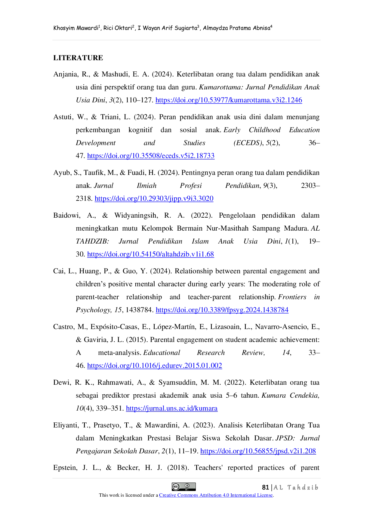 JURIS The Influence of Parental Engagement on the Early Childhood Learning Process in the Classroom