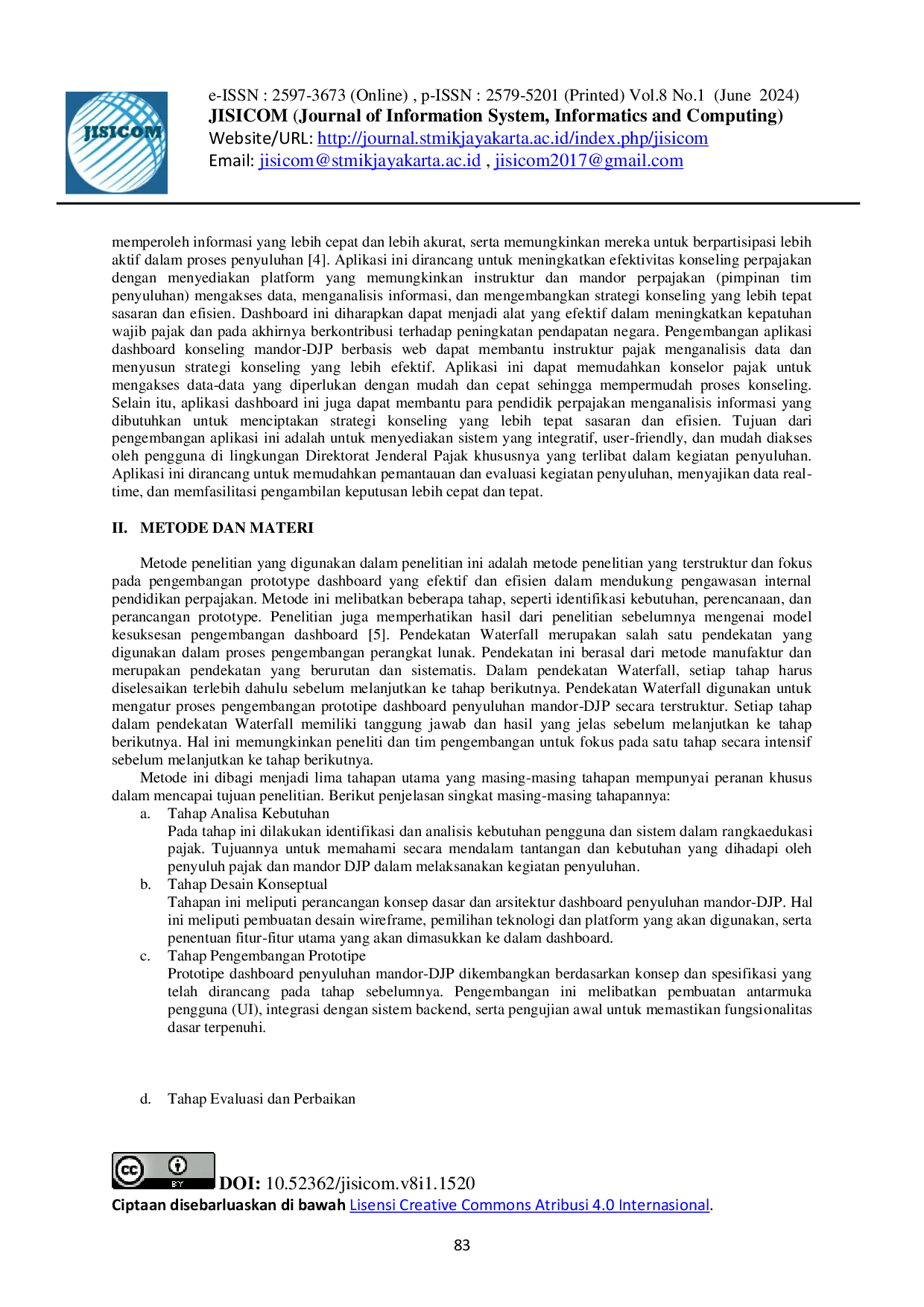 JURIS Pengembangan Aplikasi Dashboard Konseling Mandor DJP Berbasis Web pada Direktorat Jenderal Pajak
