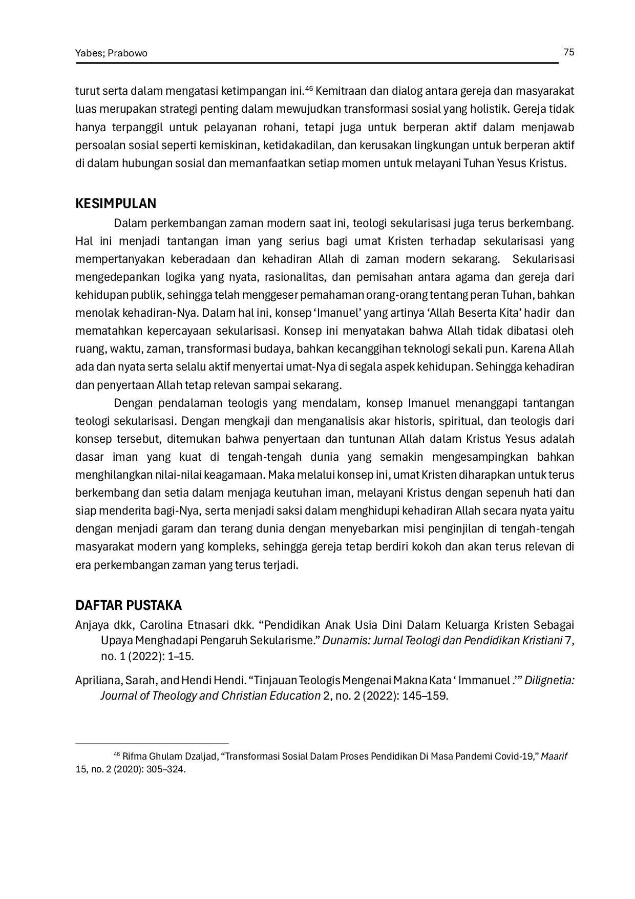 JURIS Relevansi Konsep Immanuel Dalam Menghadapi Tantangan Teologi Sekularisasi Di Era Modern