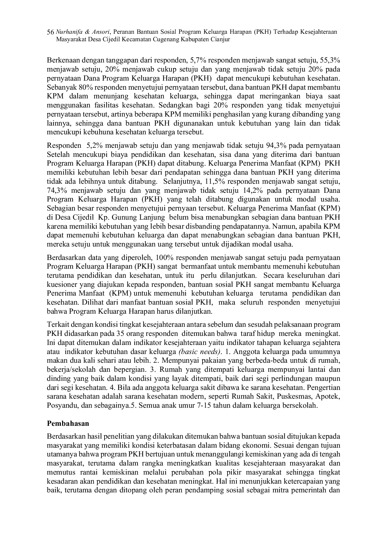 JURIS Peranan Bantuan Sosial Program Keluarga Harapan PKH Terhadap Kesejahteraan Masyarakat Desa Cijedil Kecamatan Cugenang Kabupaten Cianjur