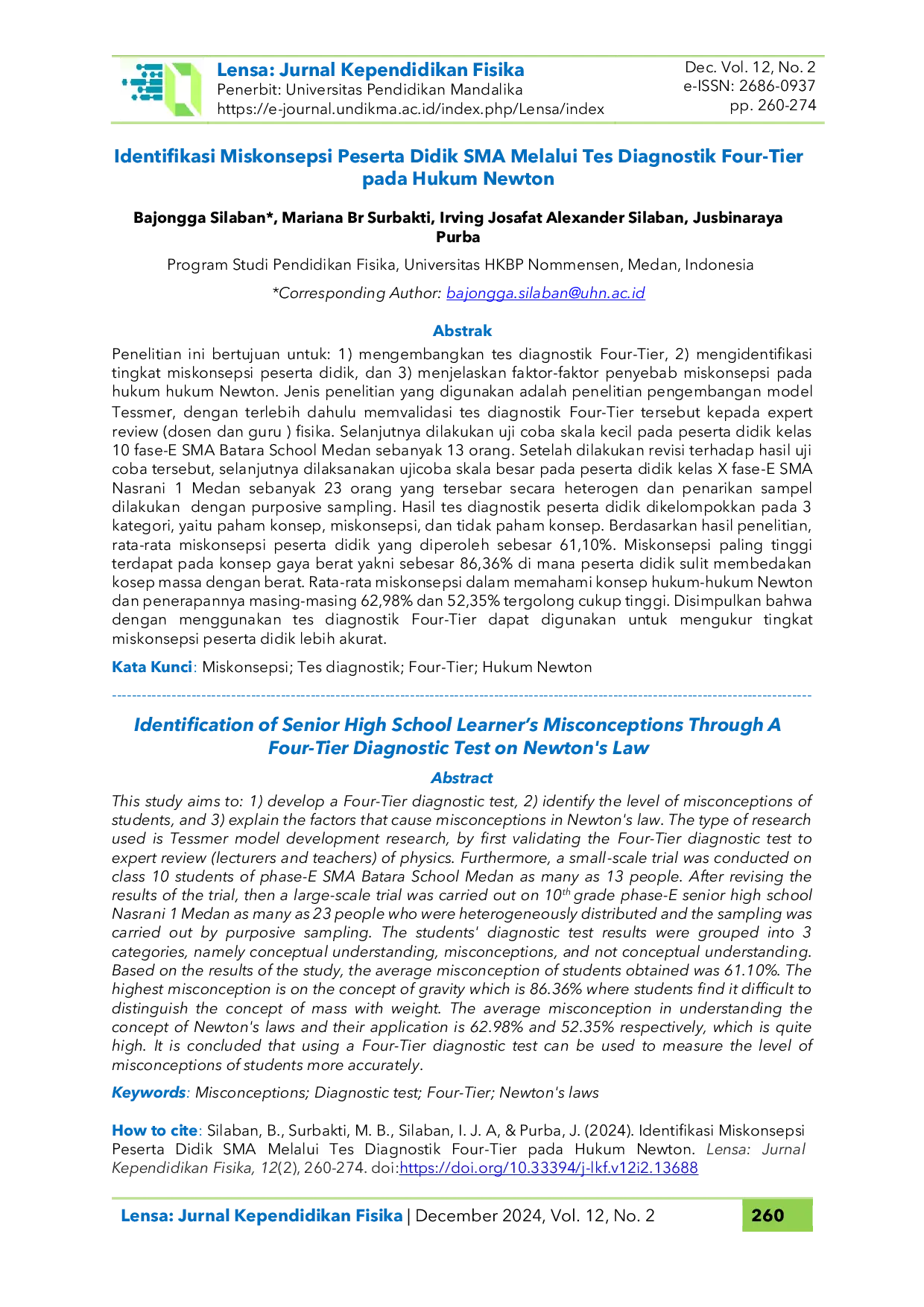 JURIS Identifikasi Miskonsepsi Peserta Didik SMA Melalui Tes Diagnostik Four Tier pada Hukum Newton