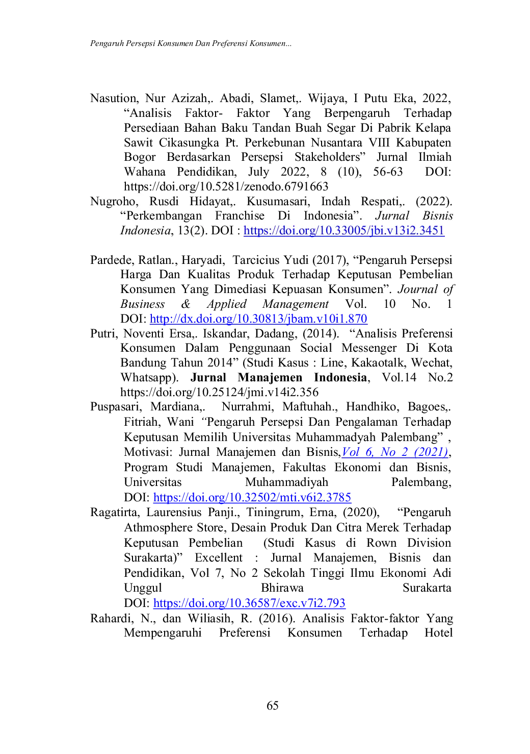 JURIS Pengaruh Persepsi Konsumen Dan Preferensi Konsumen Terhadap Keputusan Pembelian Ayam Goreng Pada Gerai Waralaba D Besto Pariaman