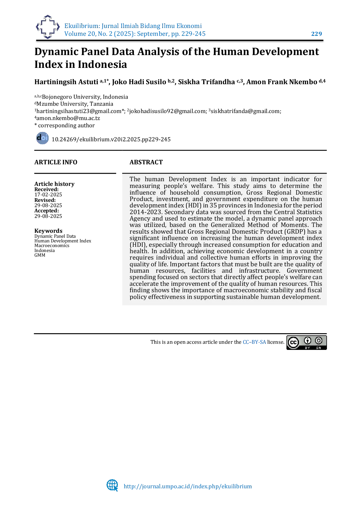 JURIS Dynamic Panel Data Analysis of the Human Development Index in Indonesia