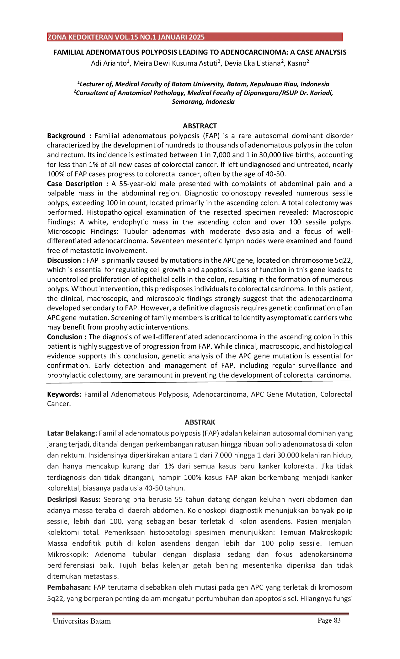 JURIS Familial Adenomatous Polyposis Leading to Adenocarcinoma A Case Analysis