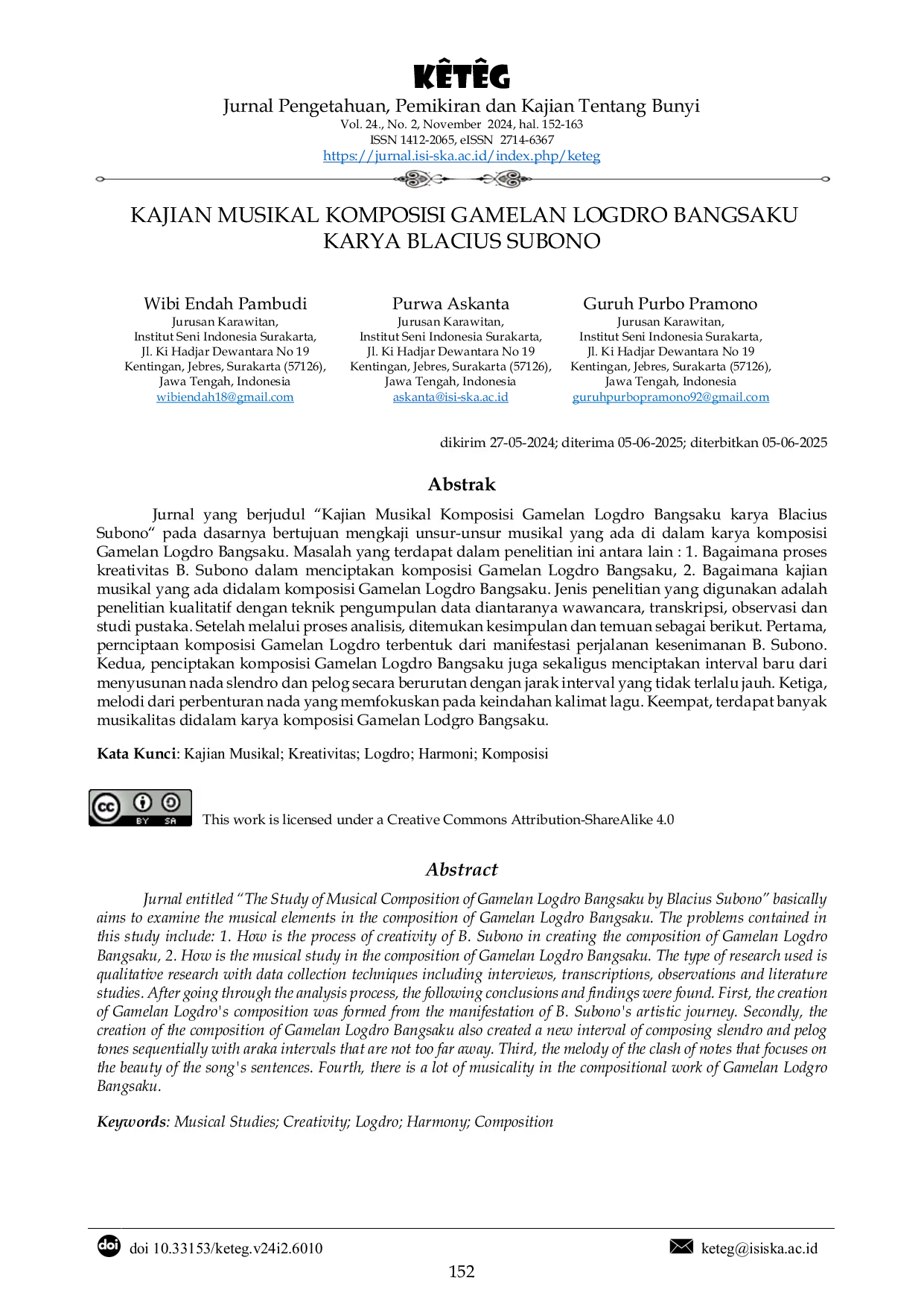 JURIS Kajian Musikal Komposisi Gamelan Logdro Bangsaku Karya Blacius Subono