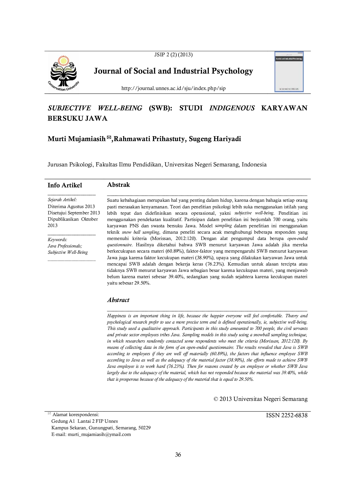 JURIS Subjective Well Being Studi Indigenous Karyawan Bersuku Jawa