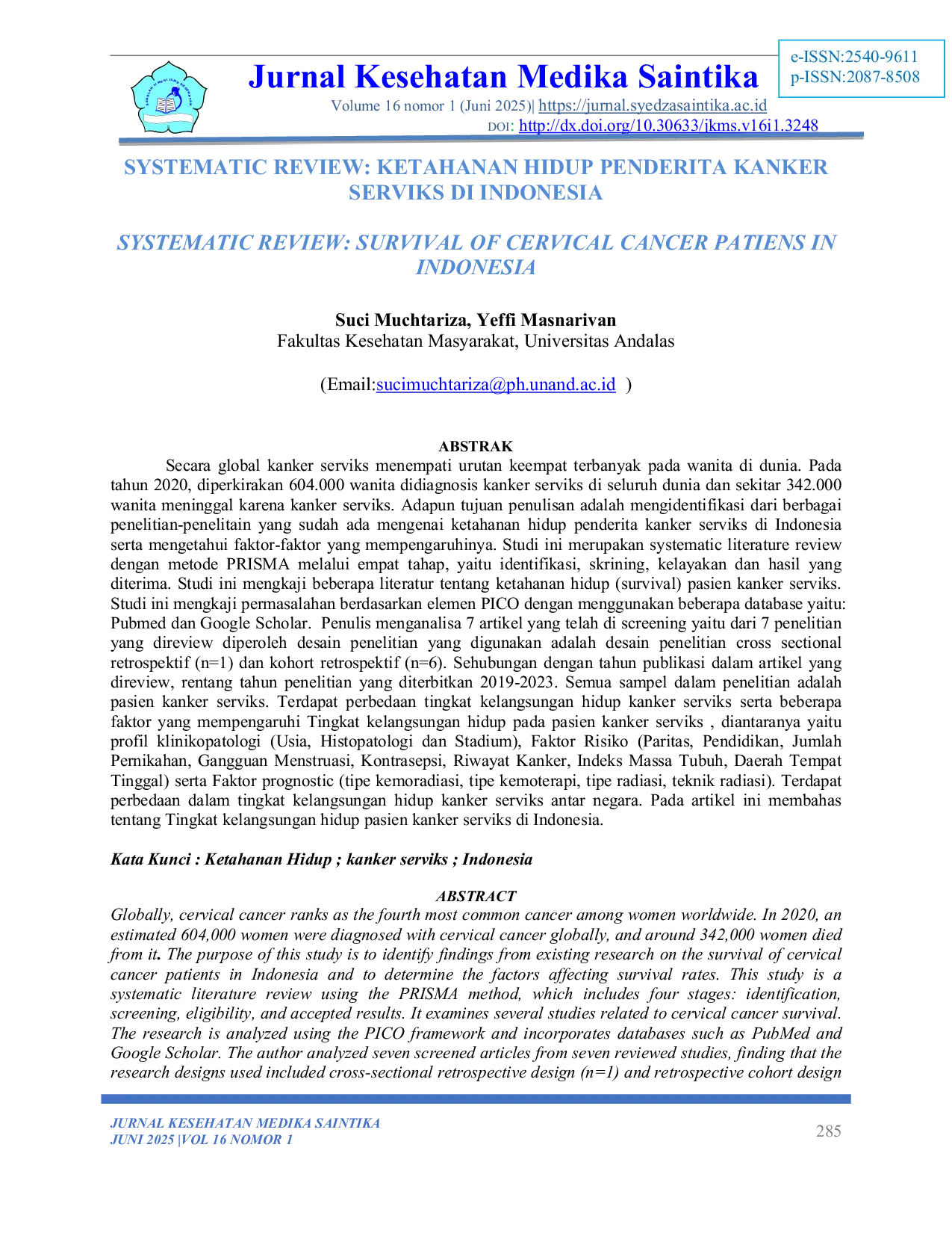 JURIS Systematic Review Ketahanan Hidup Penderita Kanker Serviks di Indonesia