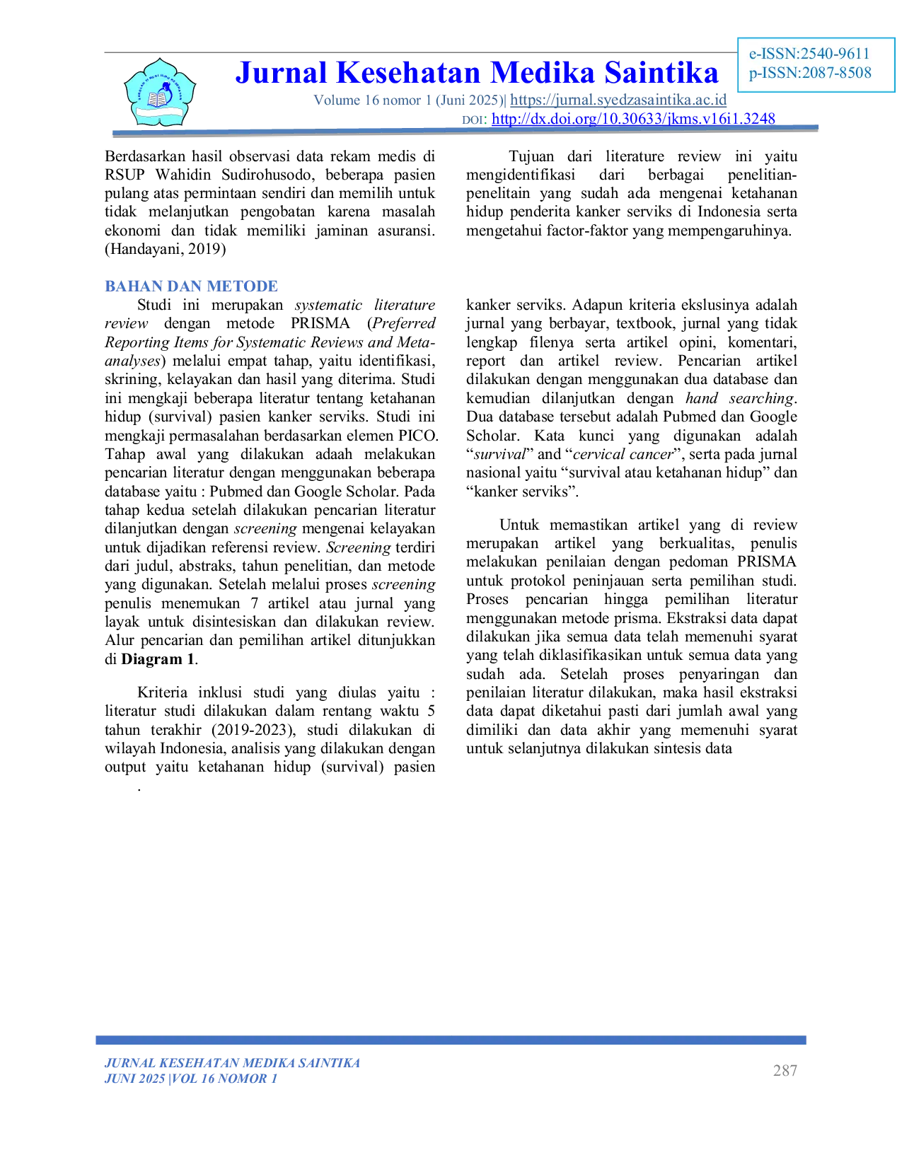 JURIS Systematic Review Ketahanan Hidup Penderita Kanker Serviks di Indonesia