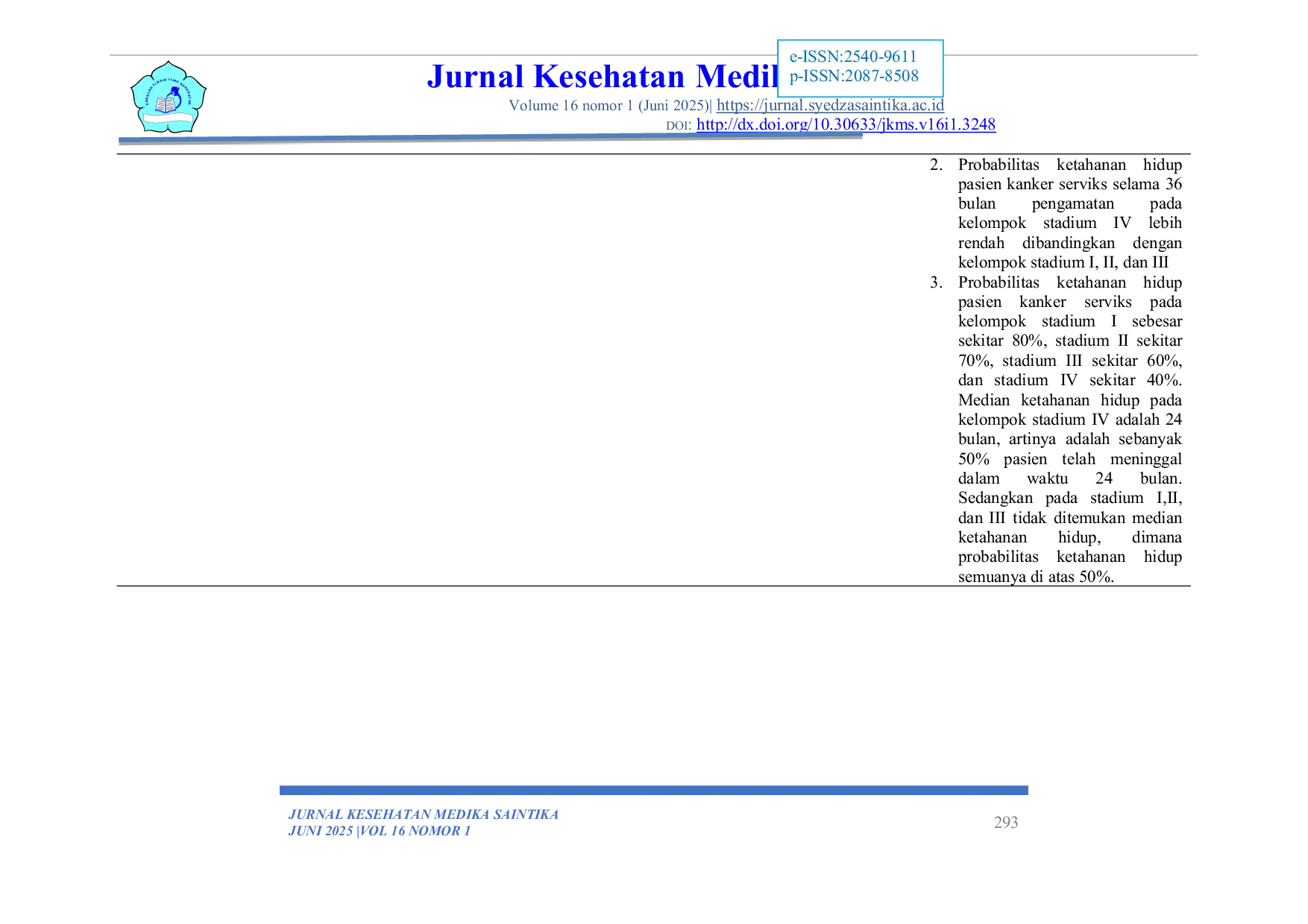 JURIS Systematic Review Ketahanan Hidup Penderita Kanker Serviks di Indonesia