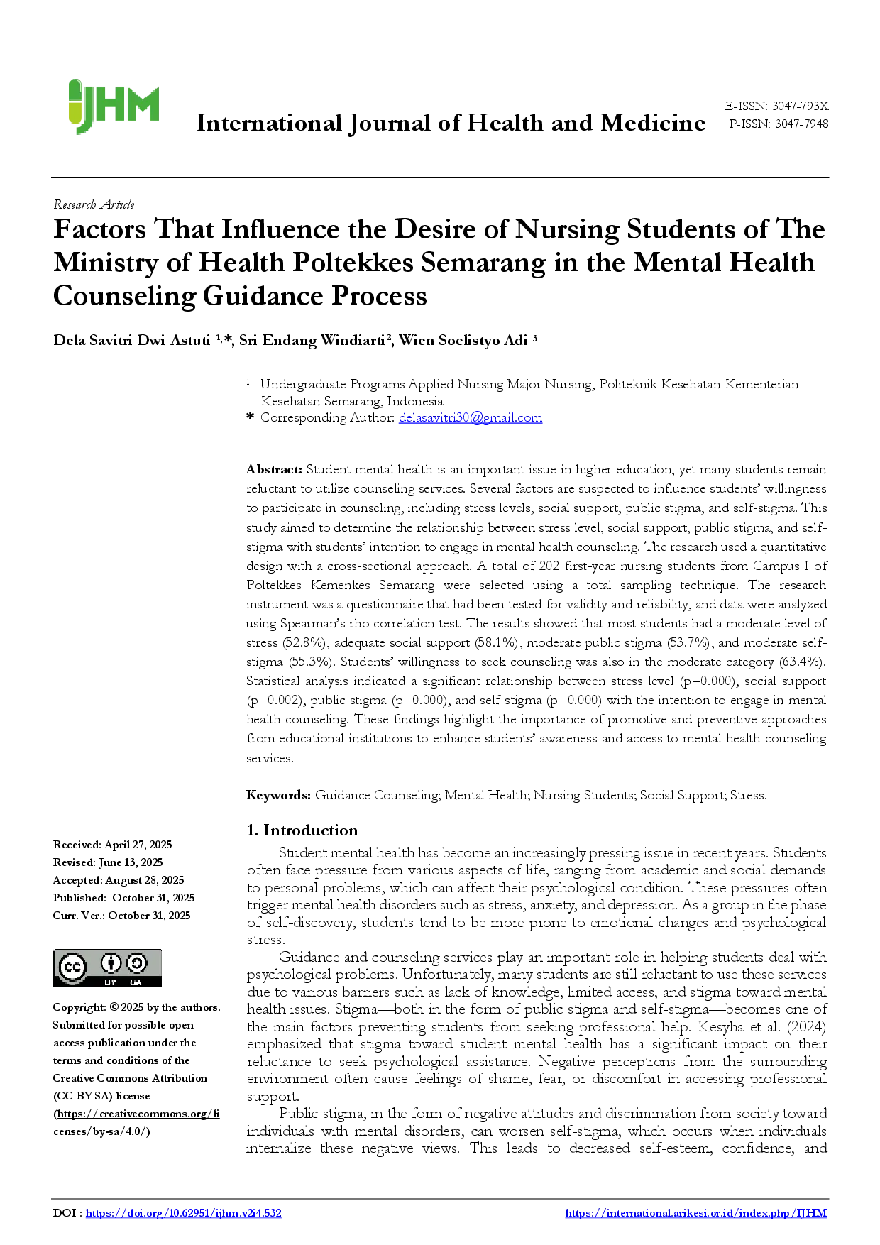 juris Factors That Influence the Desire of Nursing Students of The Ministry of Health Poltekkes Semarang in the Mental Health Counseling Guidance Process