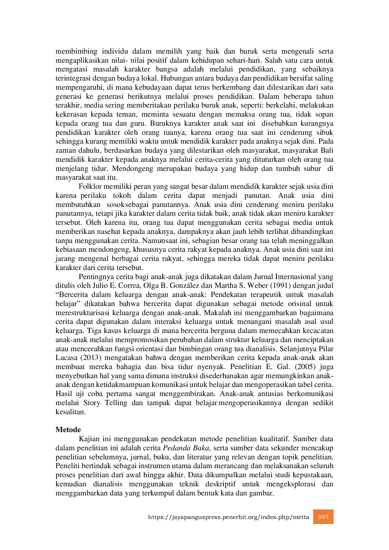 JURIS Cerita Pedanda Baka Sebagai Media Pendidikan Karakter Sejak Anak Usia Dini