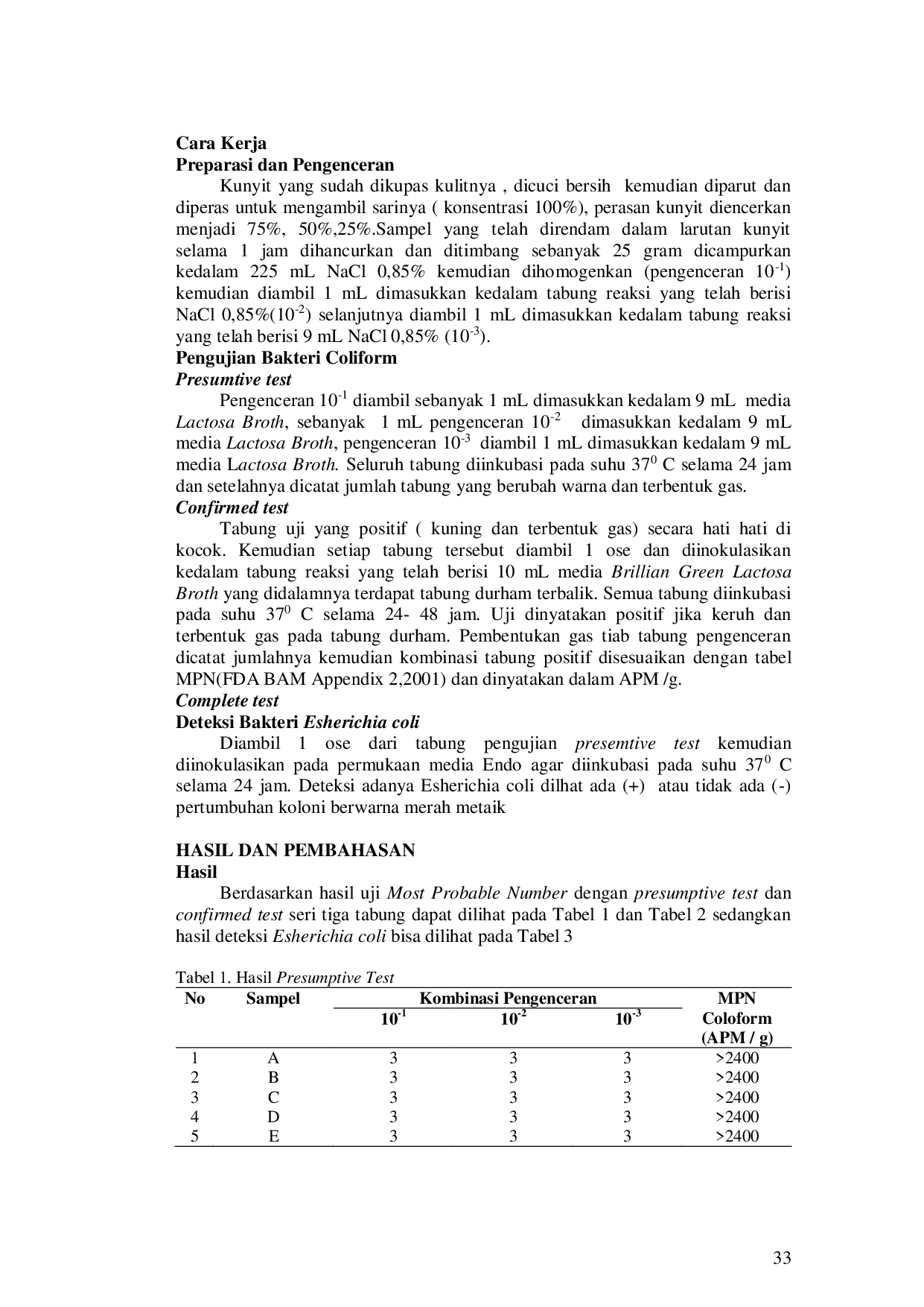 JURIS Gambaran Pemanfaatan Rimpang Kunyit Curcuma Domestica Val Terhadap Penurunan Cemaran Bakteri Coliform pada Tahu Segar