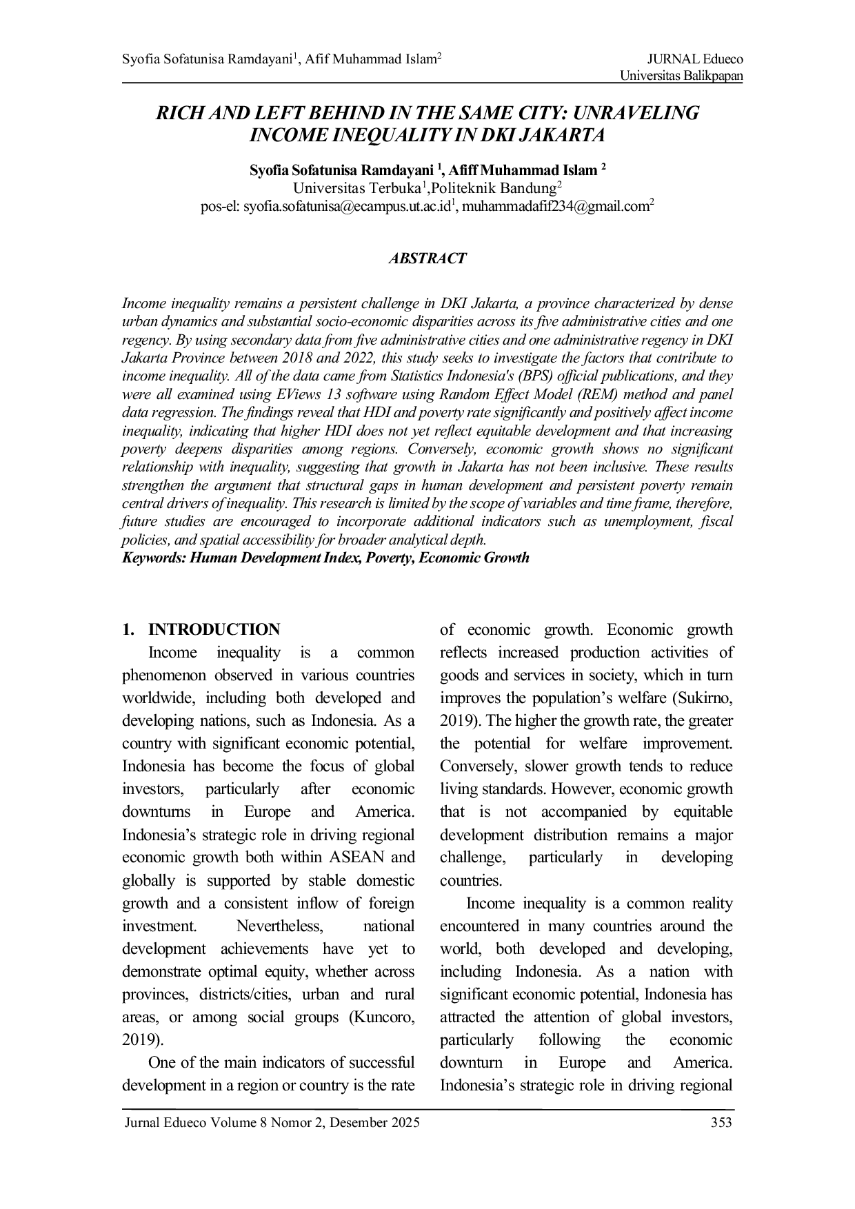 JURIS Rich and Left Behind in the Same City Unraveling Income Inequality in DKI Jakarta