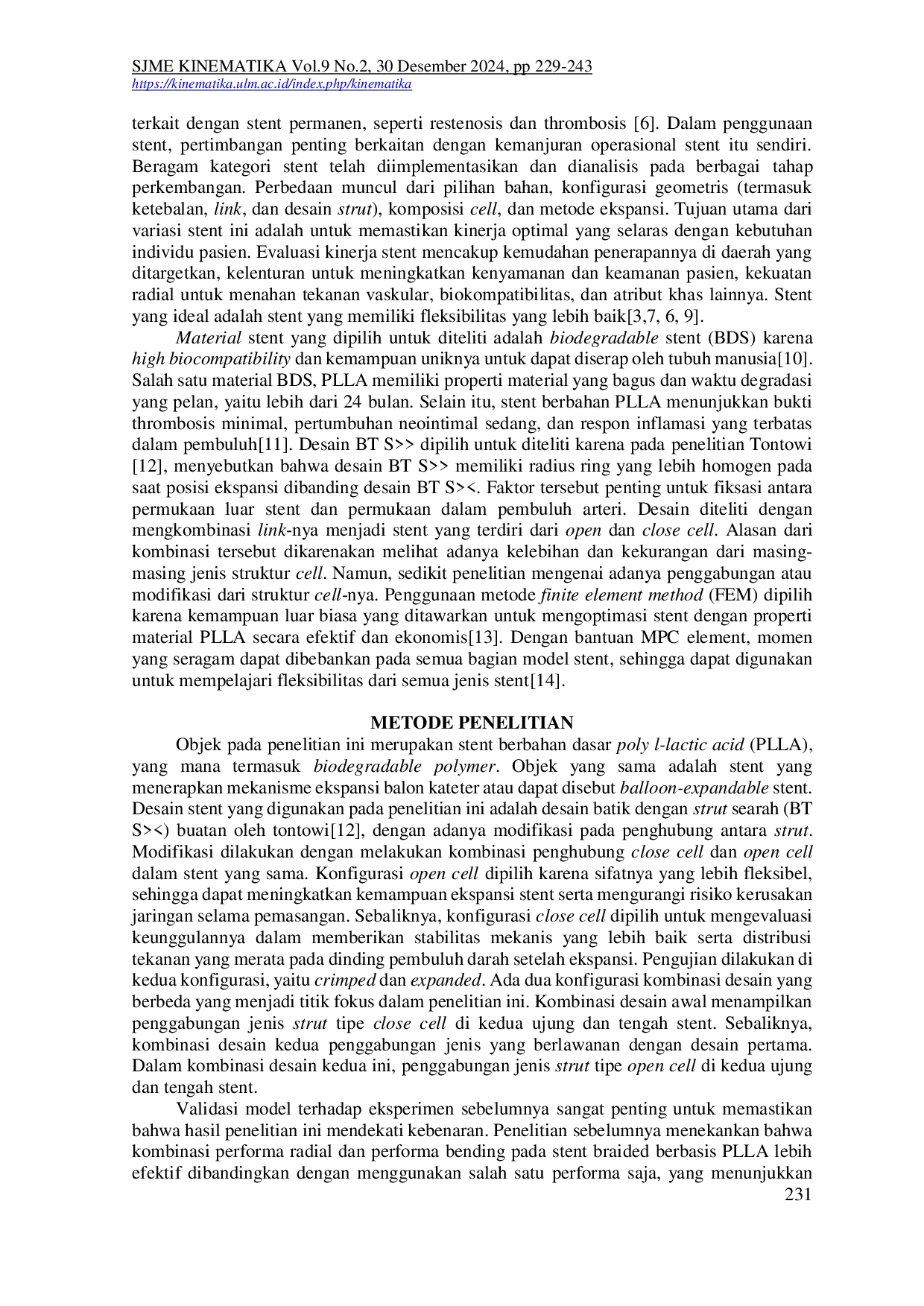 JURIS Investigasi Sifat Mekanik Model Biodegradable Stent Berbasis Bahan PLLA