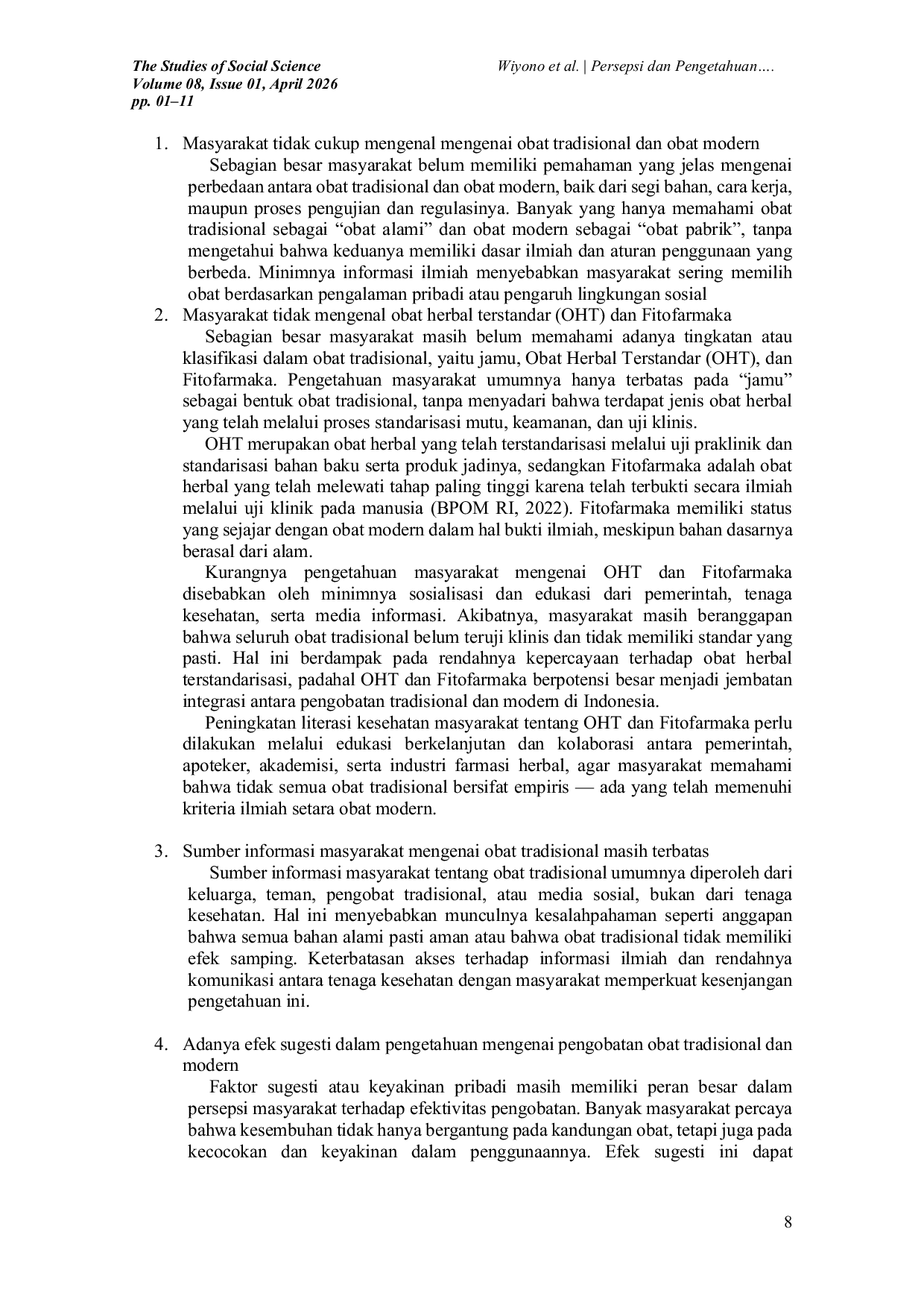 JURIS Persepsi dan Pengetahuan Masyarakat Mengenai Perbedaan Obat Tradisonal dan Obat Modern di Sulawesi Utara Studi Antropologi Kesehatan