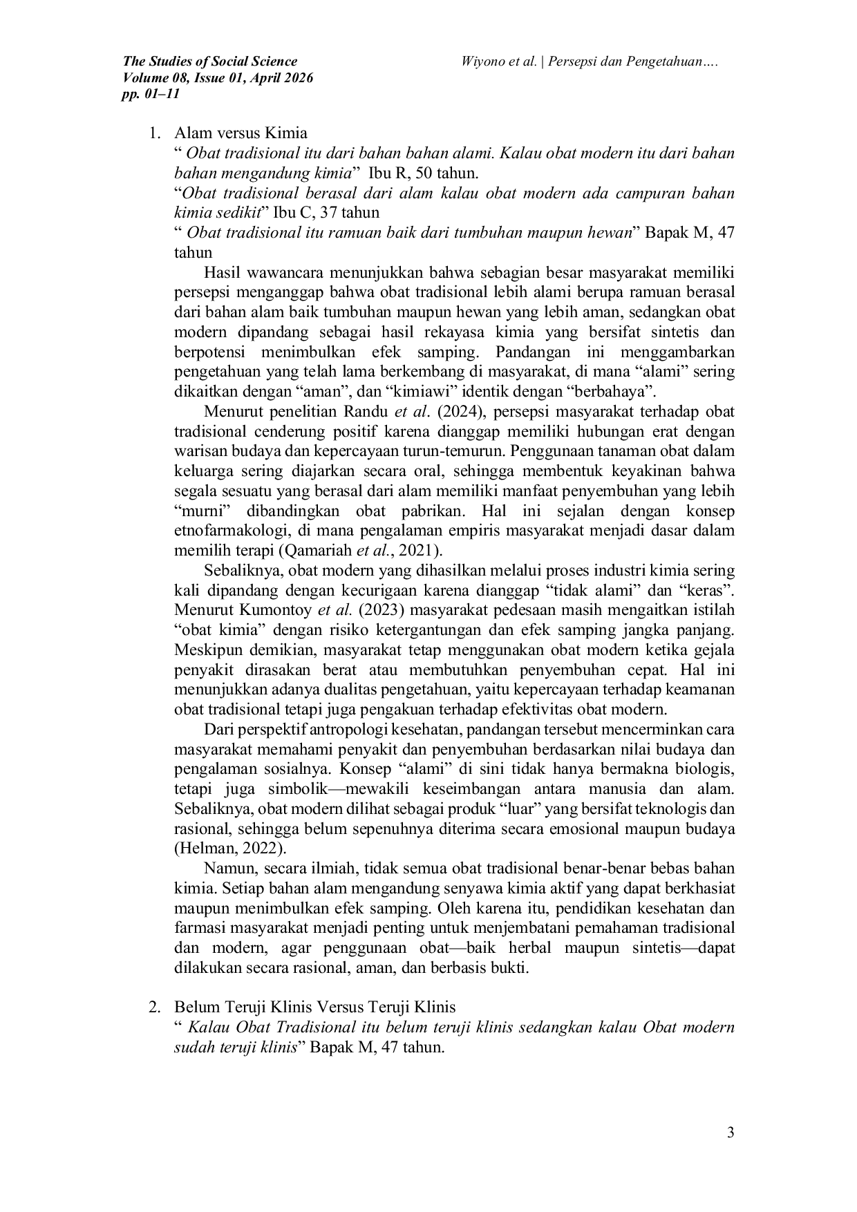 JURIS Persepsi dan Pengetahuan Masyarakat Mengenai Perbedaan Obat Tradisonal dan Obat Modern di Sulawesi Utara Studi Antropologi Kesehatan