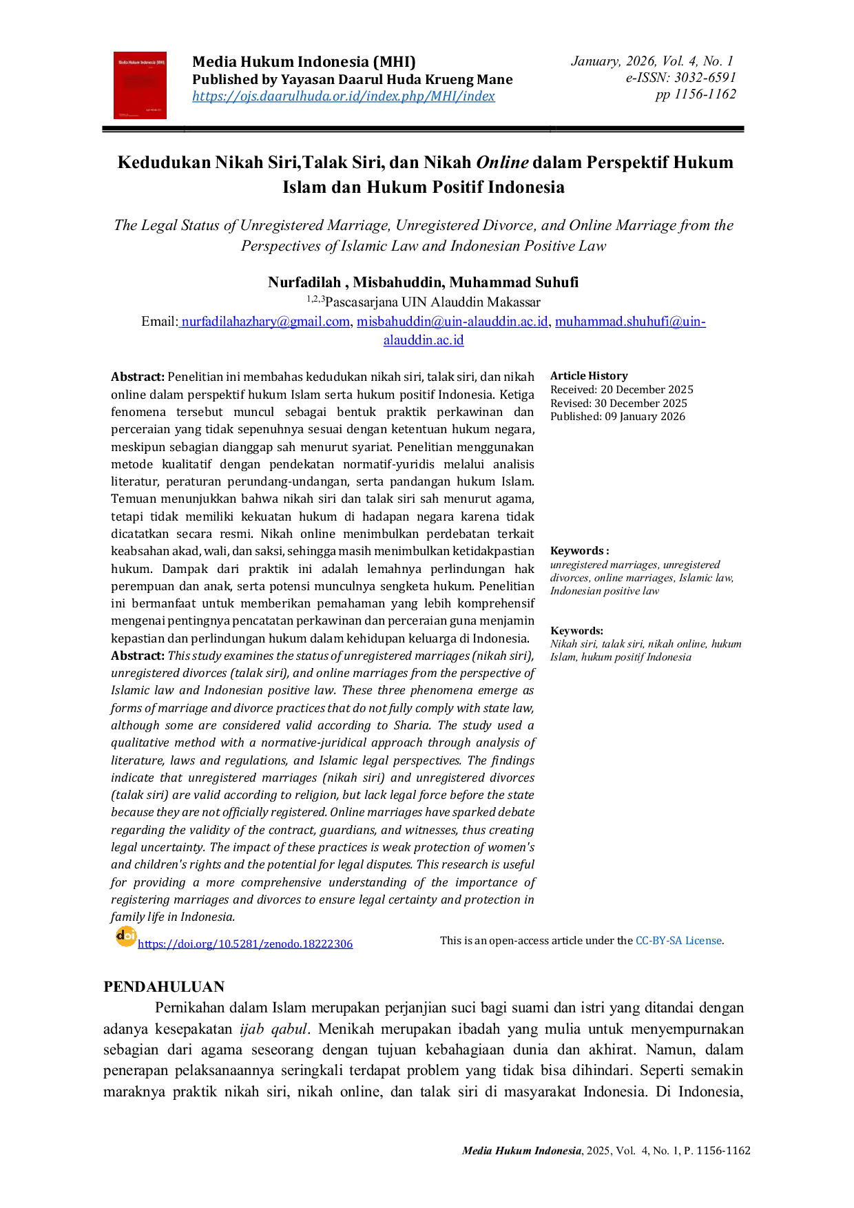JURIS Kedudukan Nikah Siri Talak Siri dan Nikah Online dalam Perspektif Hukum Islam dan Hukum Positif Indonesia