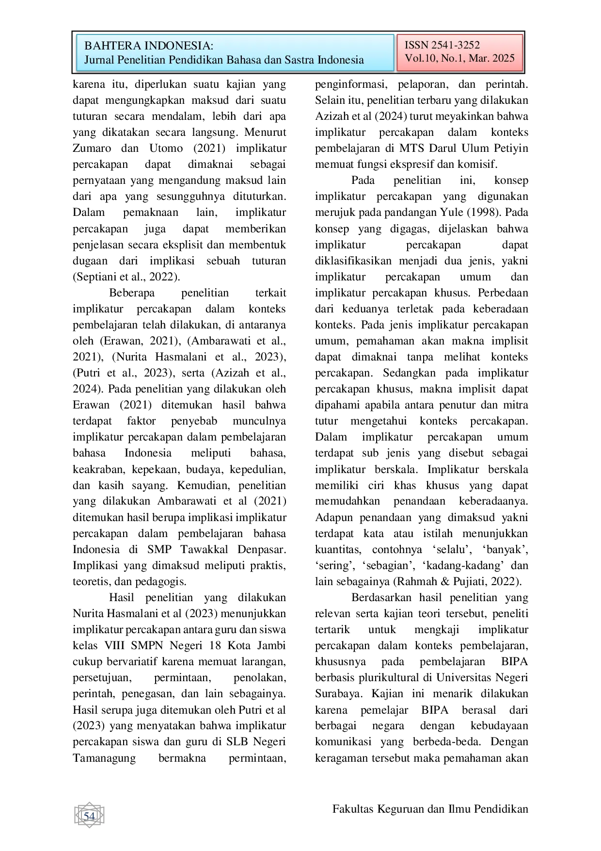 JURIS Implikatur Percakapan Dalam Pembelajaran BIPA Berbasis Plurikultural Di Universitas Negeri Surabaya