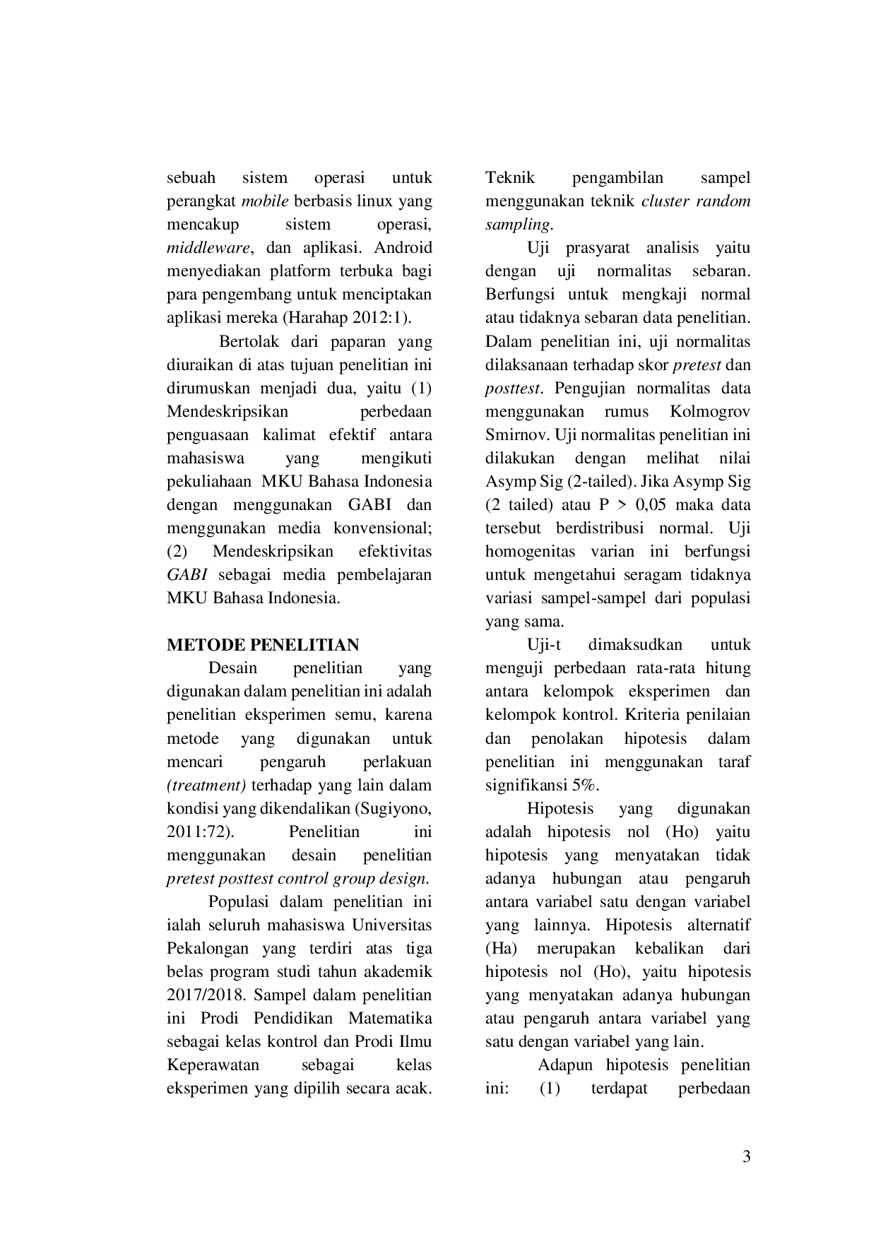 juris Efektivitas Game Android Bahasa Indonesia GABI Terhadap Penguasaan Kalimat Efektif Pada Mahasiswa Universitas Pekalongan