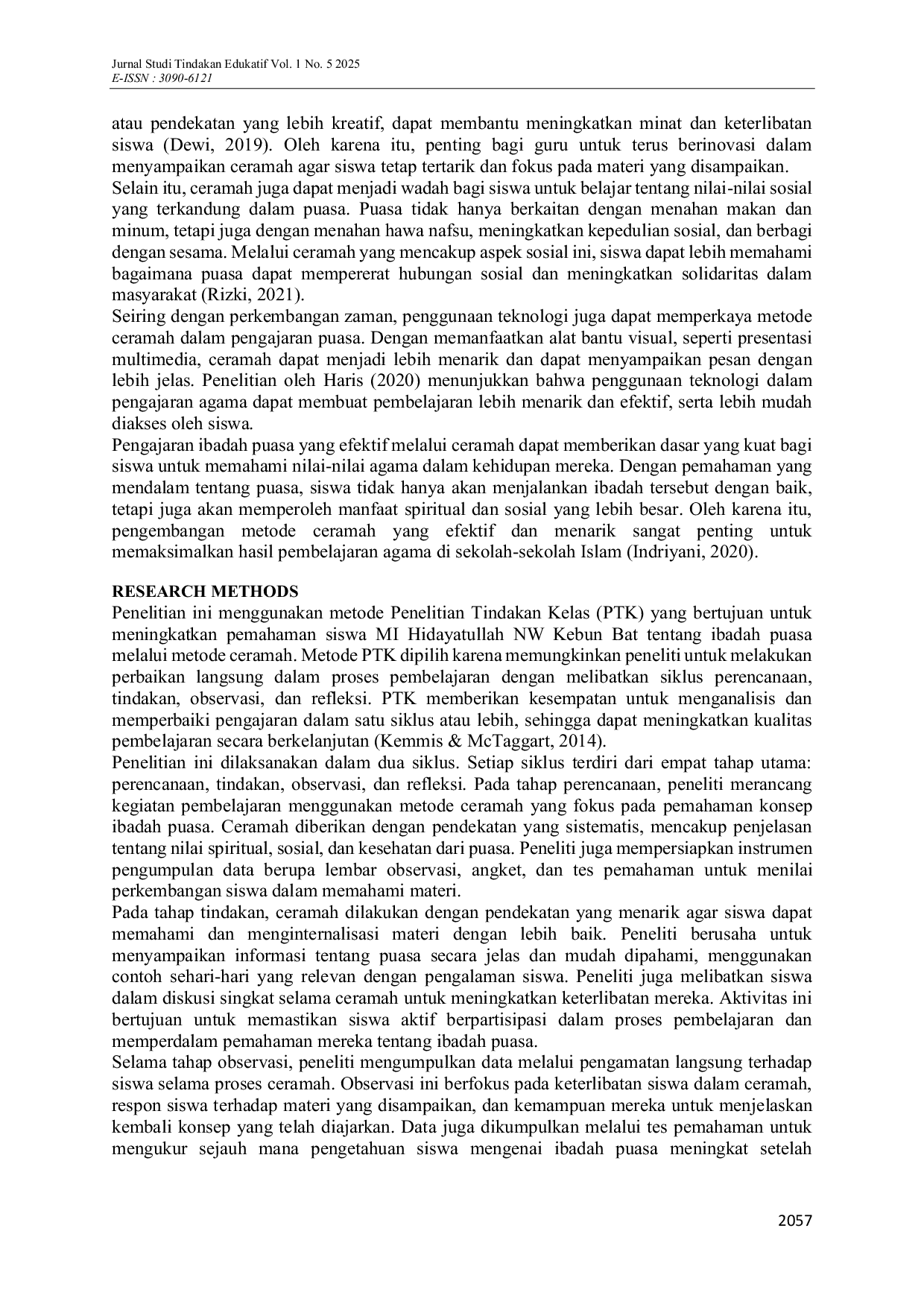 JURIS Enhancing Students Understanding of Fasting Practices through Lecturing Method A Classroom Action Research at MI Hidayatullah NW Kebun Bat